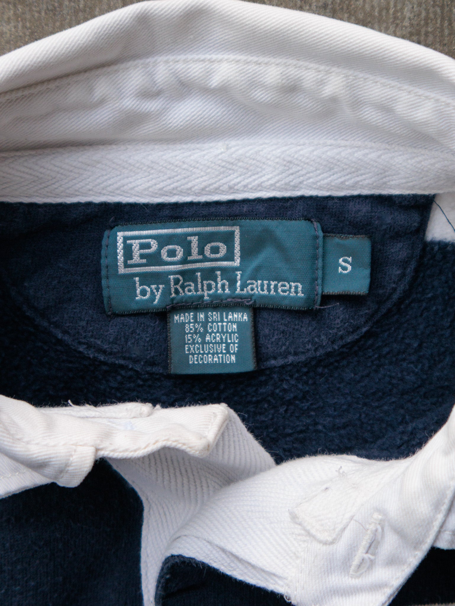 Vintage 90s Navy Striped Polo Ralph Lauren Rugby Shirt (S)