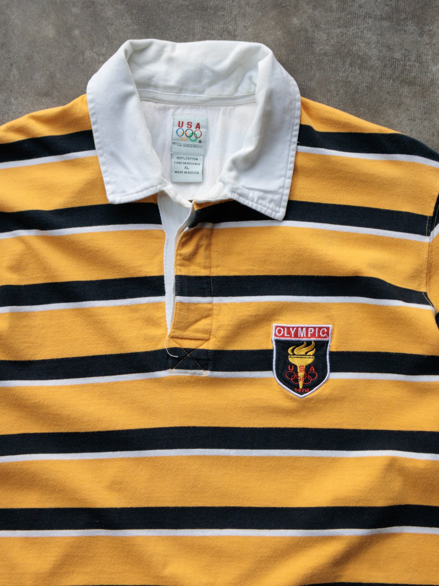 Vintage Yellow Striped USA Olympic Rugby Shirt (XL)