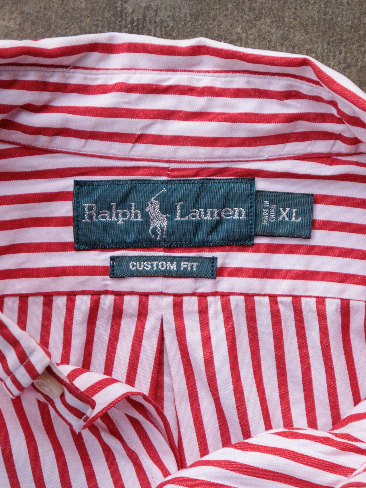 Vintage Red Striped Ralph Lauren Shirt (XL)