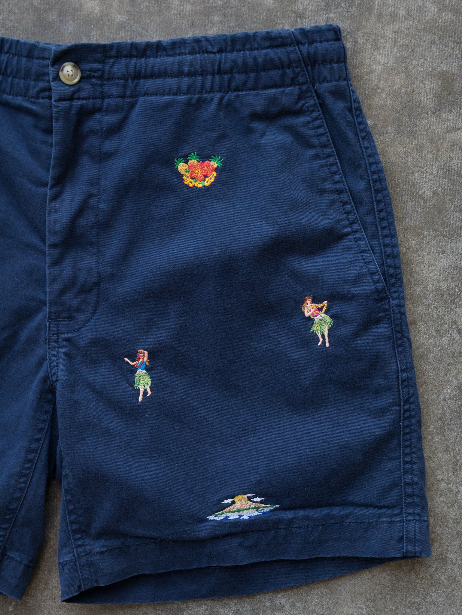 Vintage Navy Polo Ralph Lauren Aloha Embroidery Shorts (S)