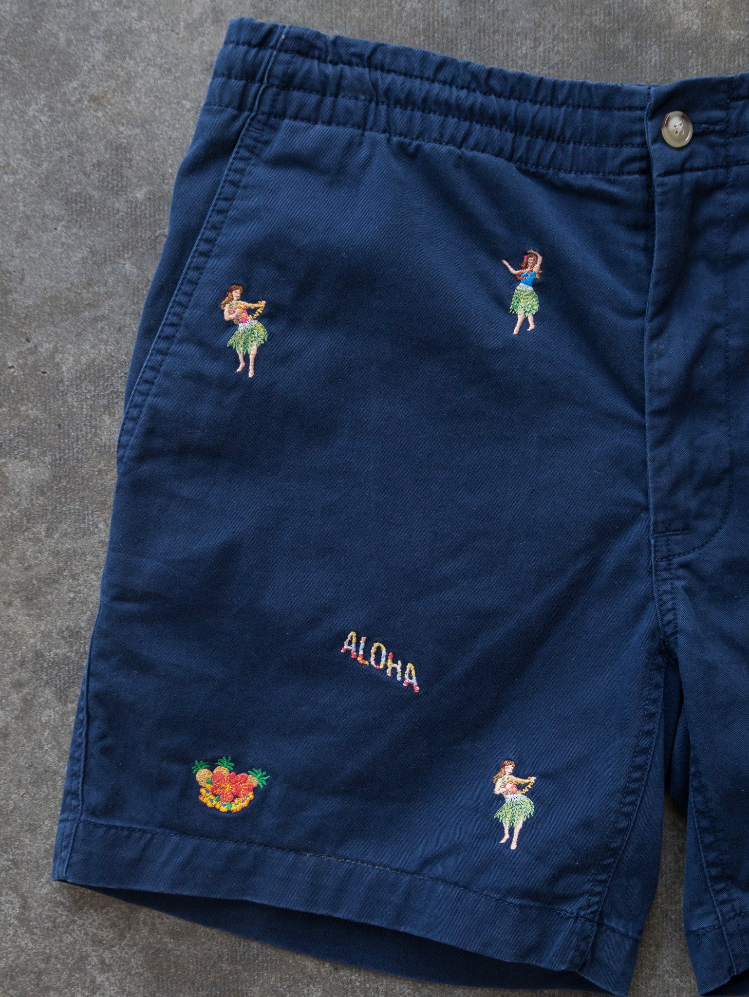 Vintage Navy Polo Ralph Lauren Aloha Embroidery Shorts (S)