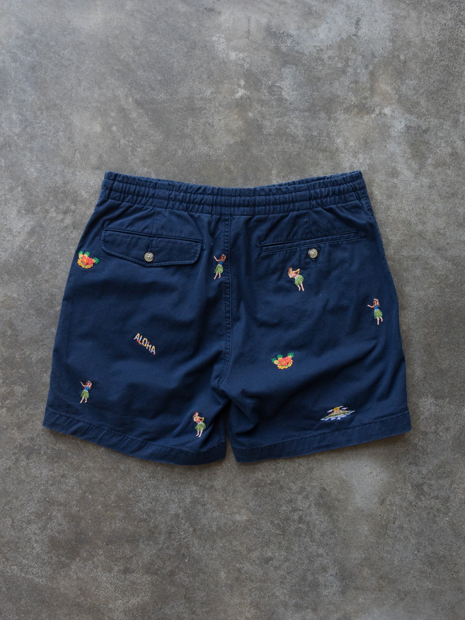 Vintage Navy Polo Ralph Lauren Aloha Embroidery Shorts (S)