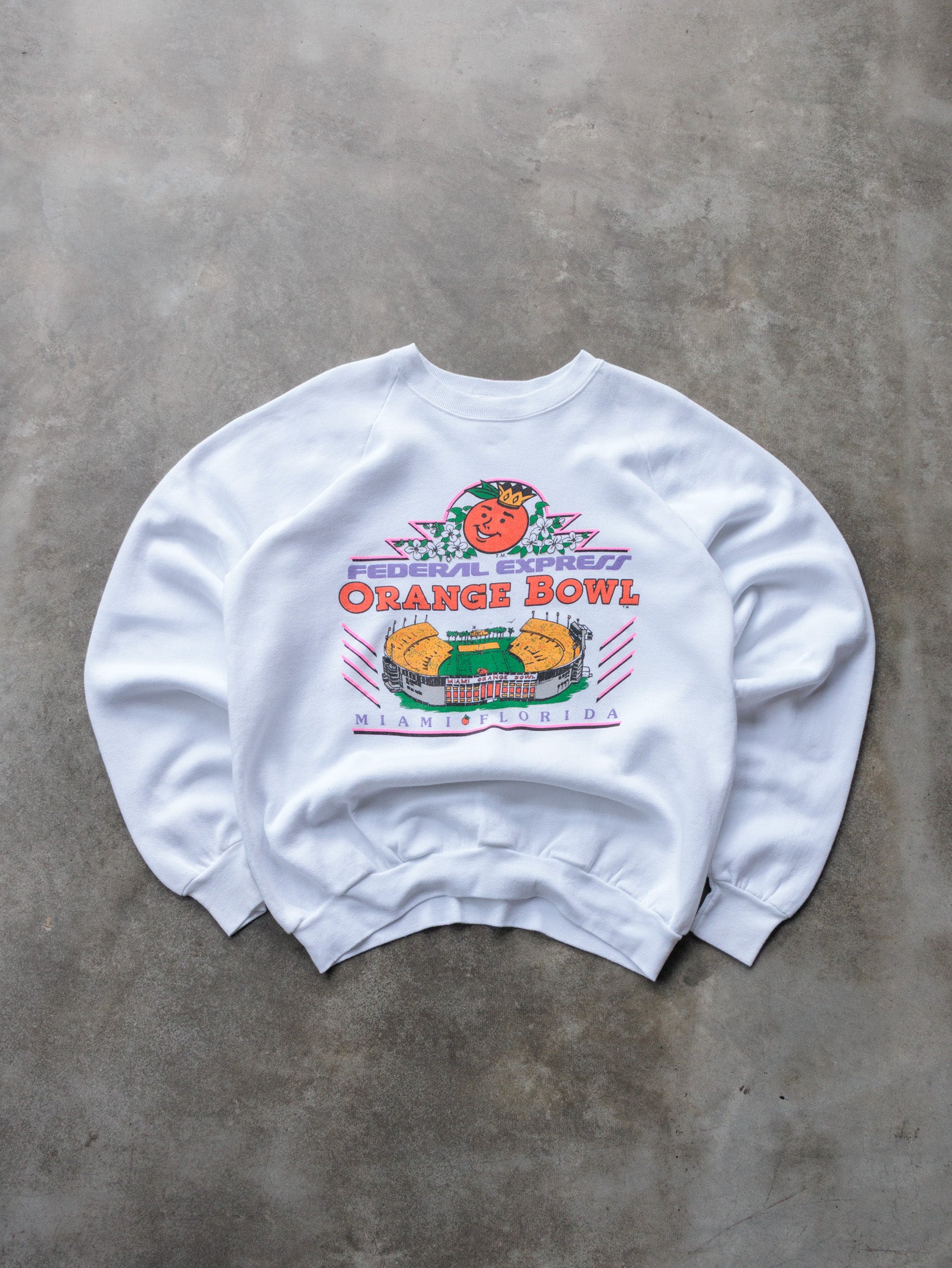 Vintage 90s White Orange Bowl Miami Florida Sweatshirt (-)