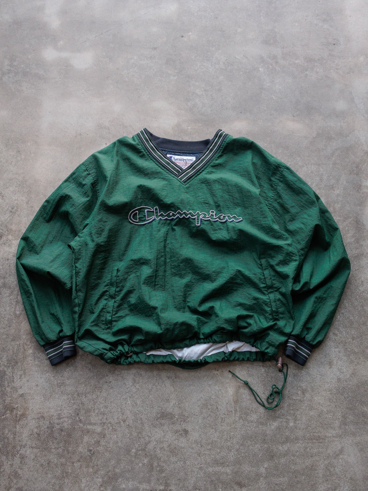 Vintage 90s Green Champion V-Neck Windbreaker (L)
