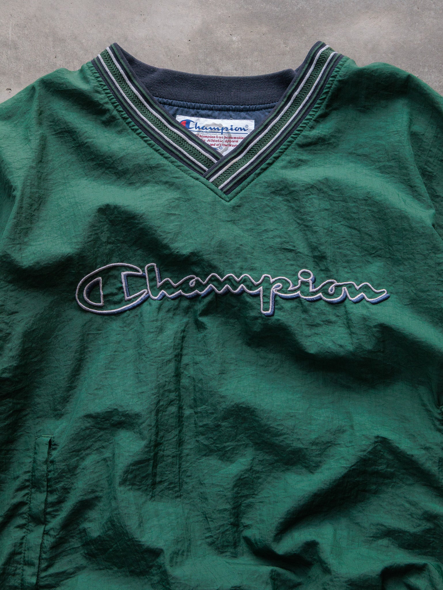 Vintage 90s Green Champion V-Neck Windbreaker (L)