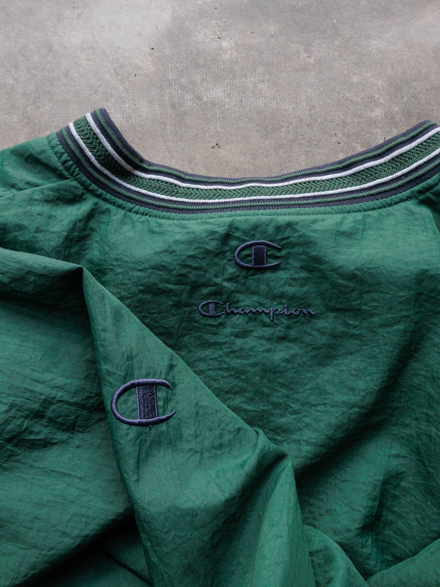 Vintage 90s Green Champion V-Neck Windbreaker (L)
