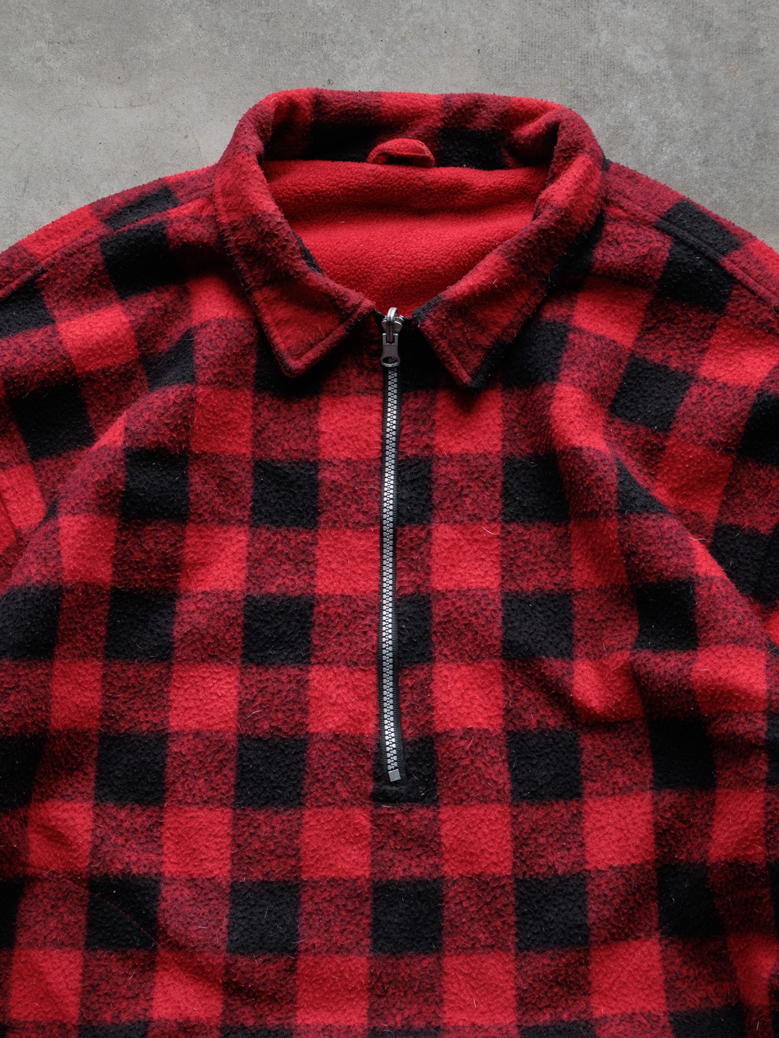 Vintage Red Marlboro Unlimited Reversible Buffalo Plaid Fleece Quarter Zip (-)