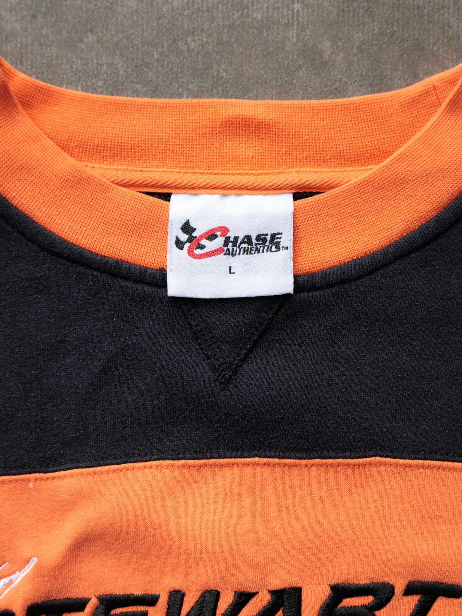 Vintage 00s Orange NASCAR Stewart Colourblock Sweatshirt (L)