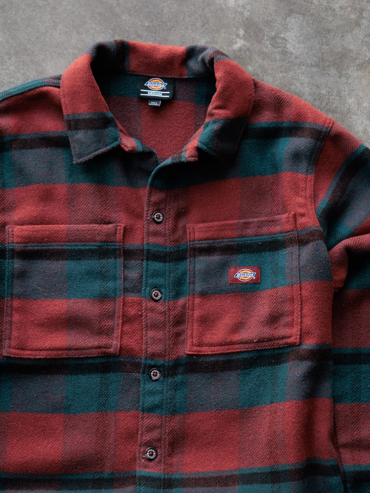 Vintage Red & Teal Plaid Dickies Flannel Shirt (M)