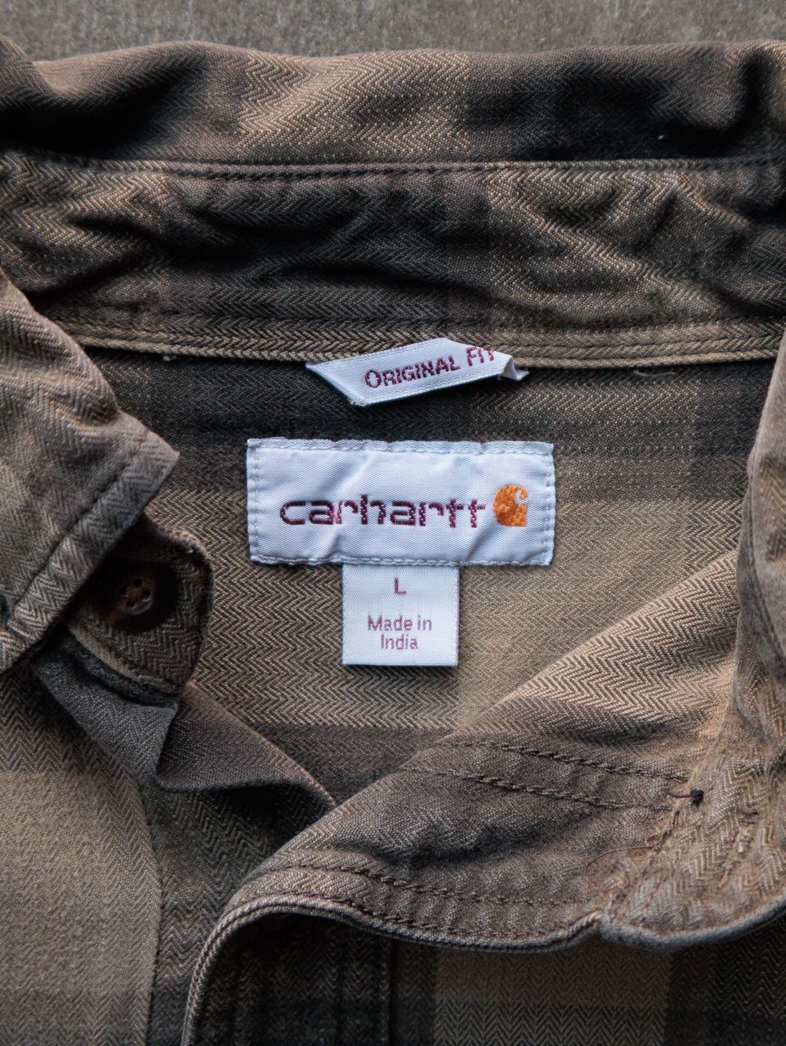 Vintage Brown Plaid Carhartt Flannel Shirt (L)