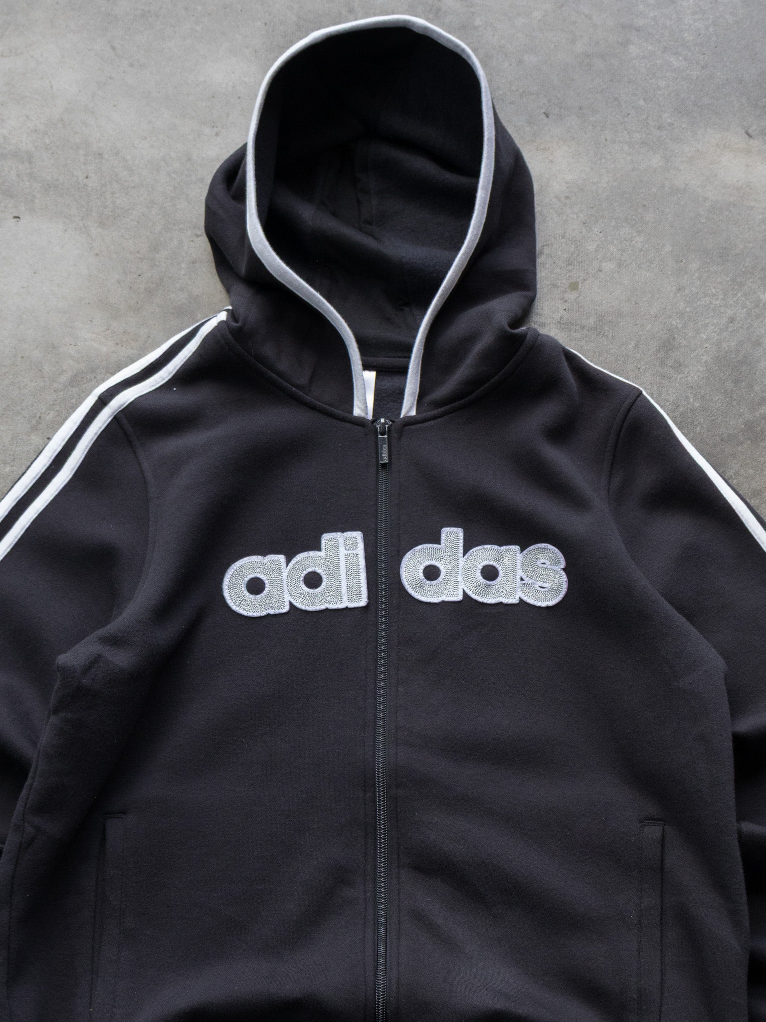 Vintage Black Adidas Zip Hoodie (L)