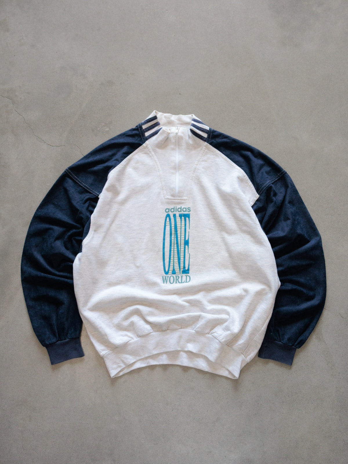 Vintage 90s Grey adidas One World Colourblock Fleece Quarter Zip (-)