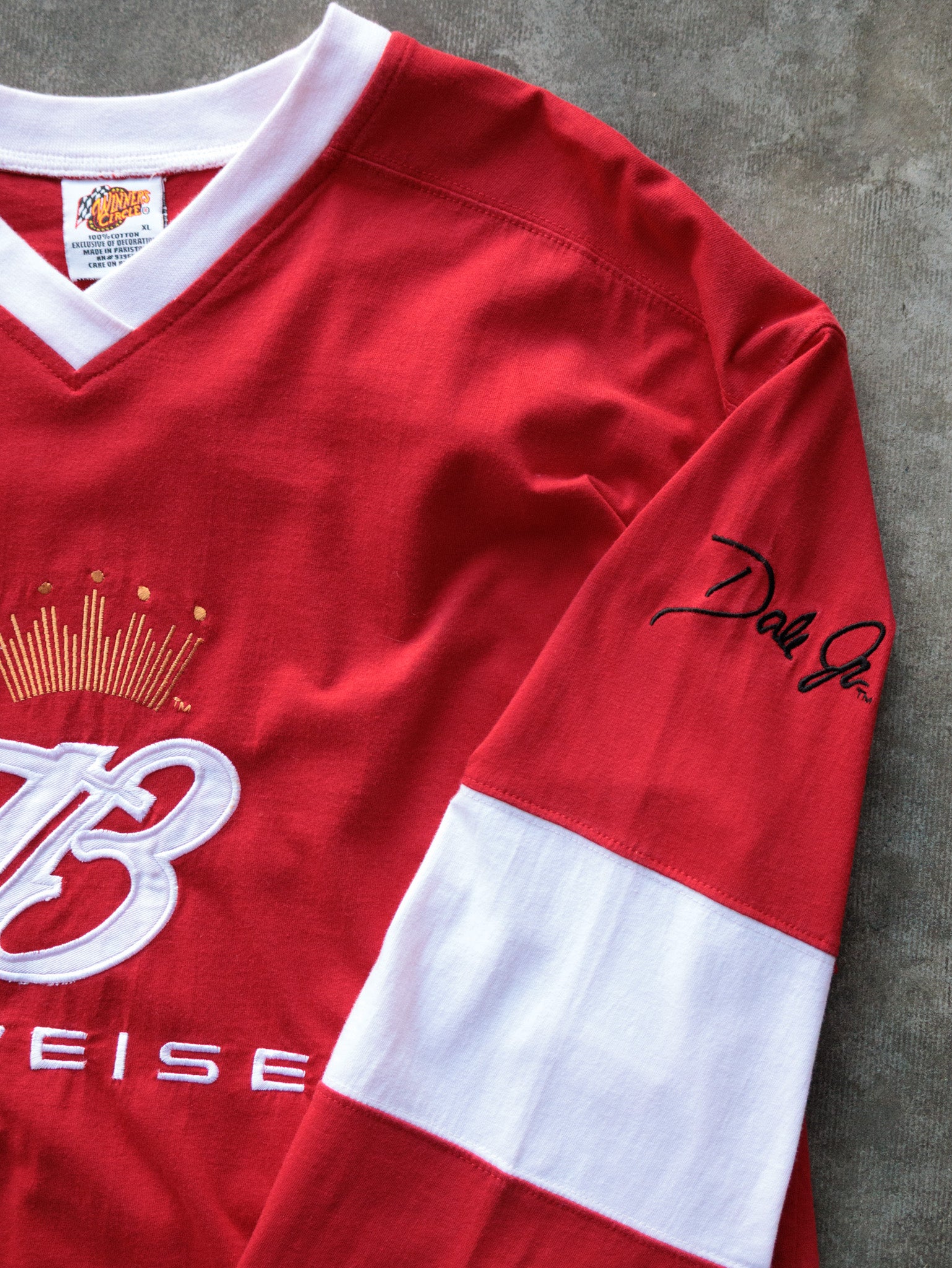 Vintage 00s Red NASCAR Budweiser Dale Jr Long Sleeve (XL)