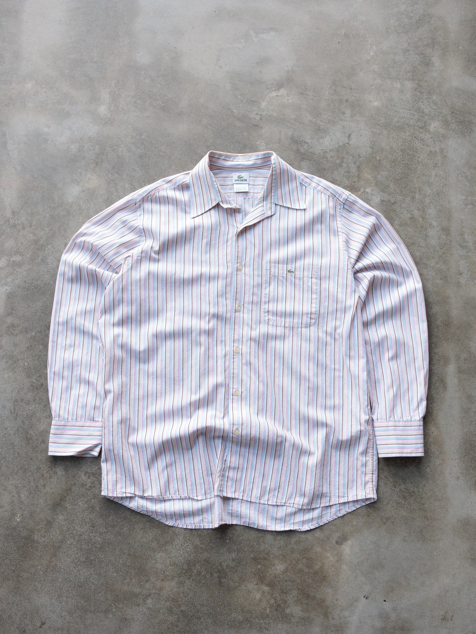 Vintage Blue & Pink Striped Lacoste Shirt (XL)