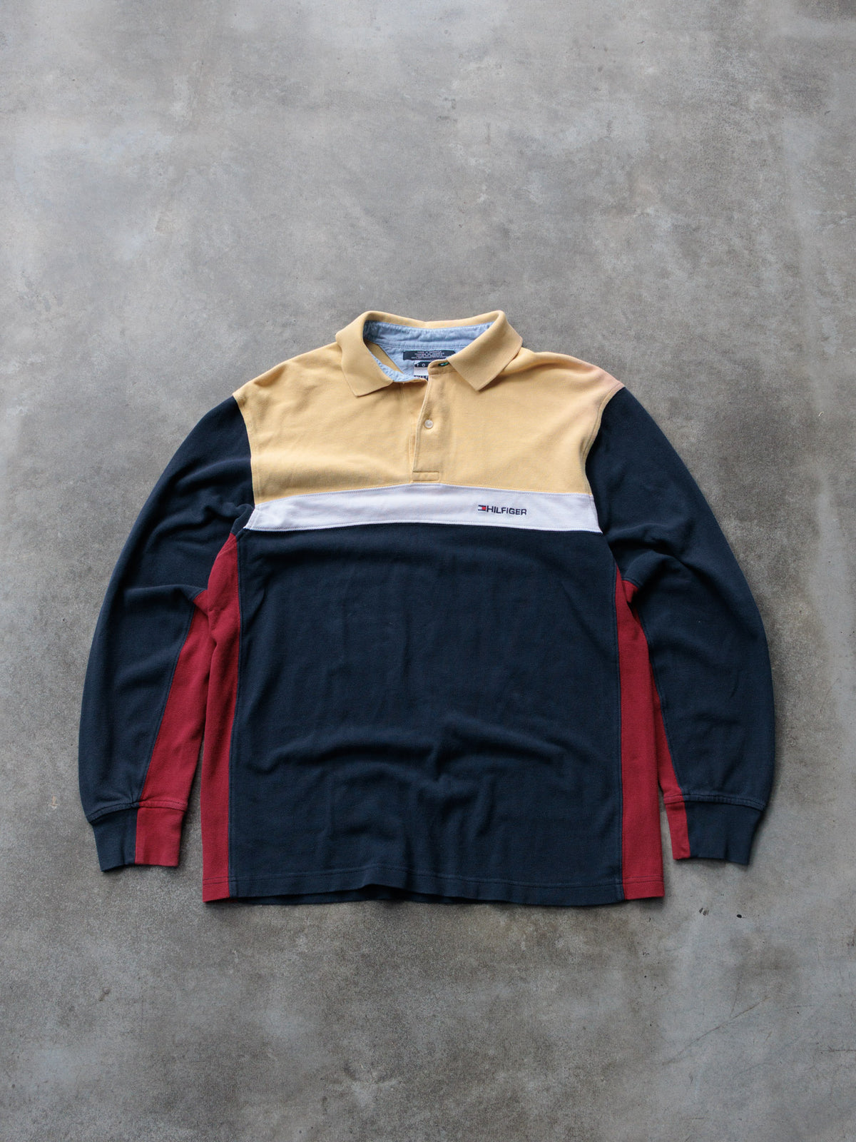 Vintage 00s Navy Tommy Hilfiger Long Sleeve Polo Shirt (M)