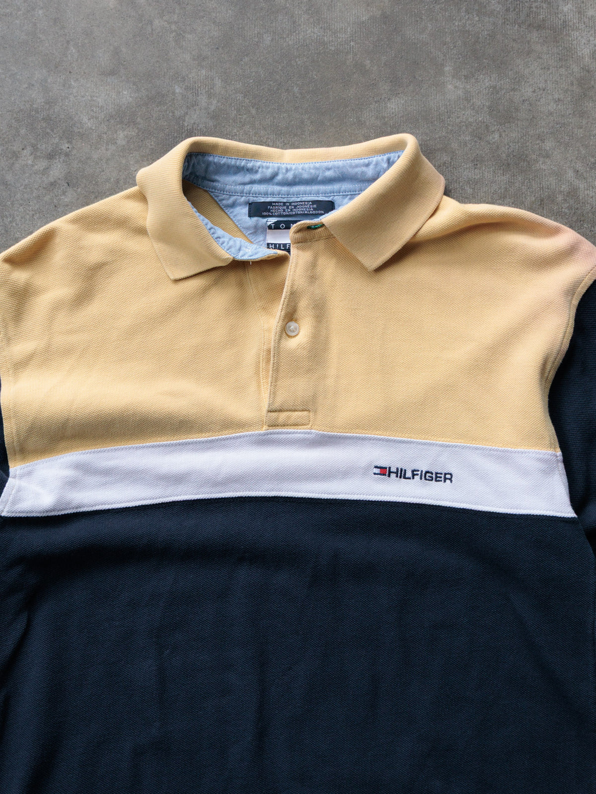 Vintage 00s Navy Tommy Hilfiger Long Sleeve Polo Shirt (M)