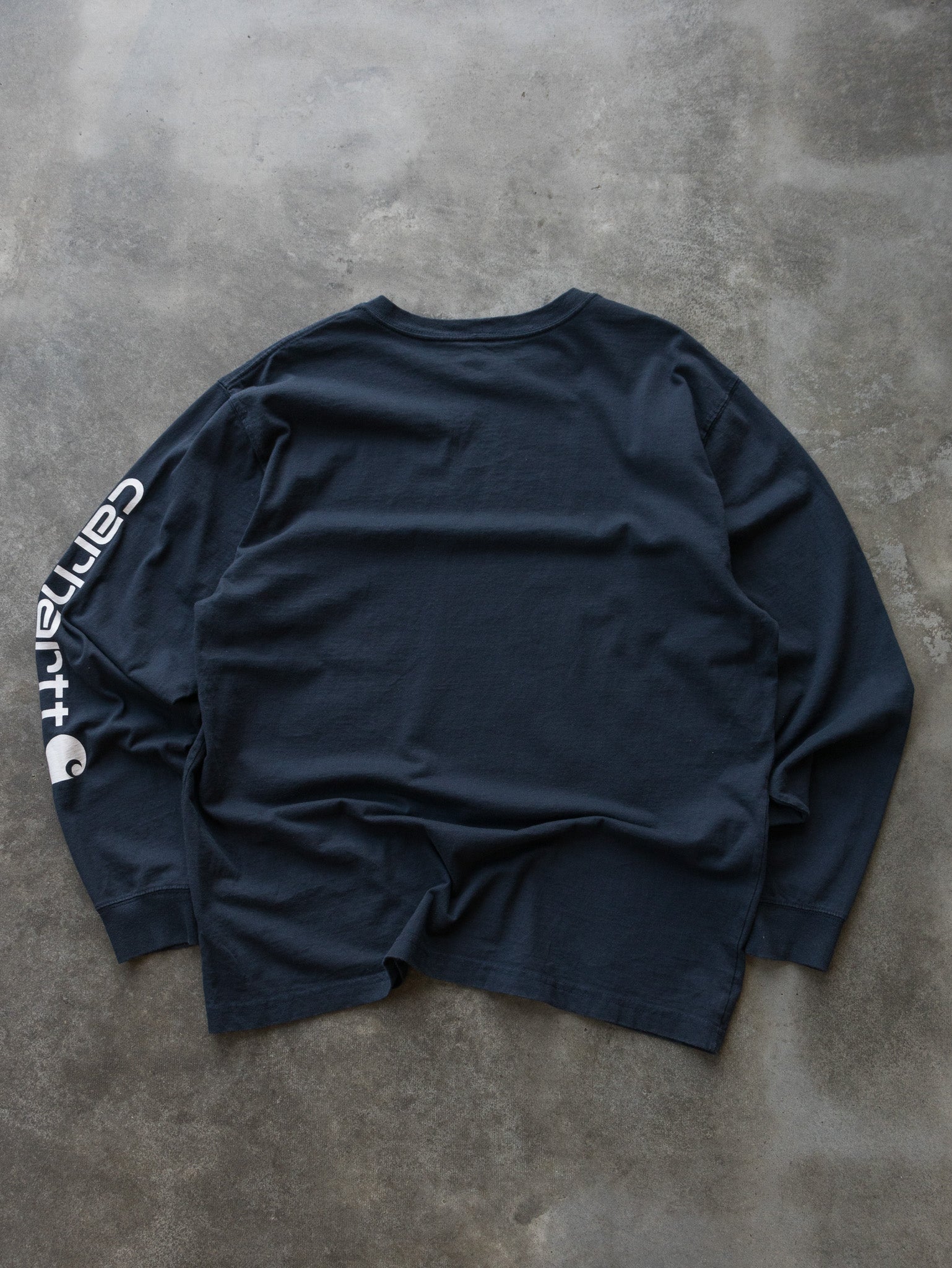 Vintage Navy Carhartt Spell Out Long Sleeve (XL)