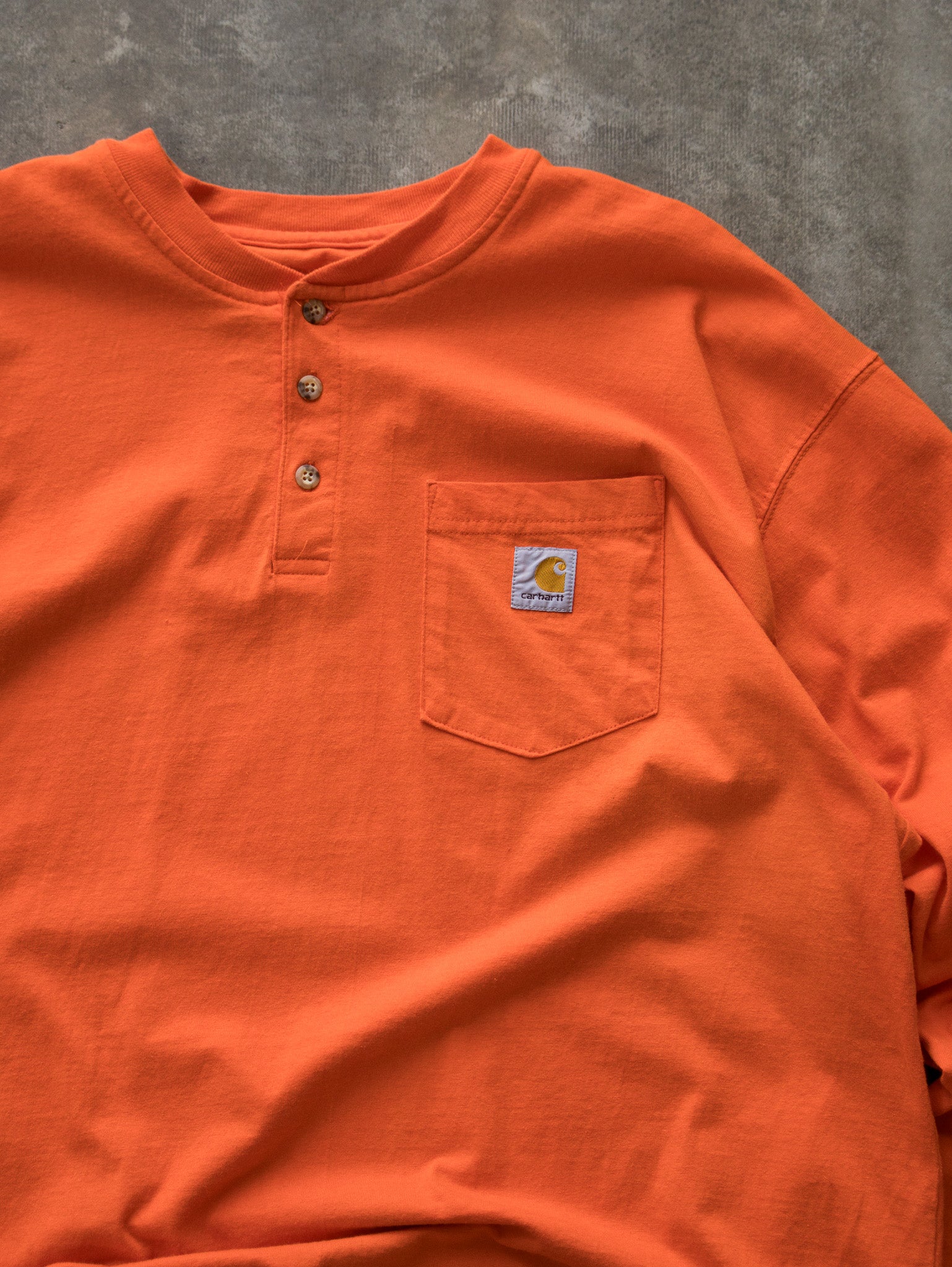 Vintage Orange Carhartt Henley Long Sleeve (2XL)