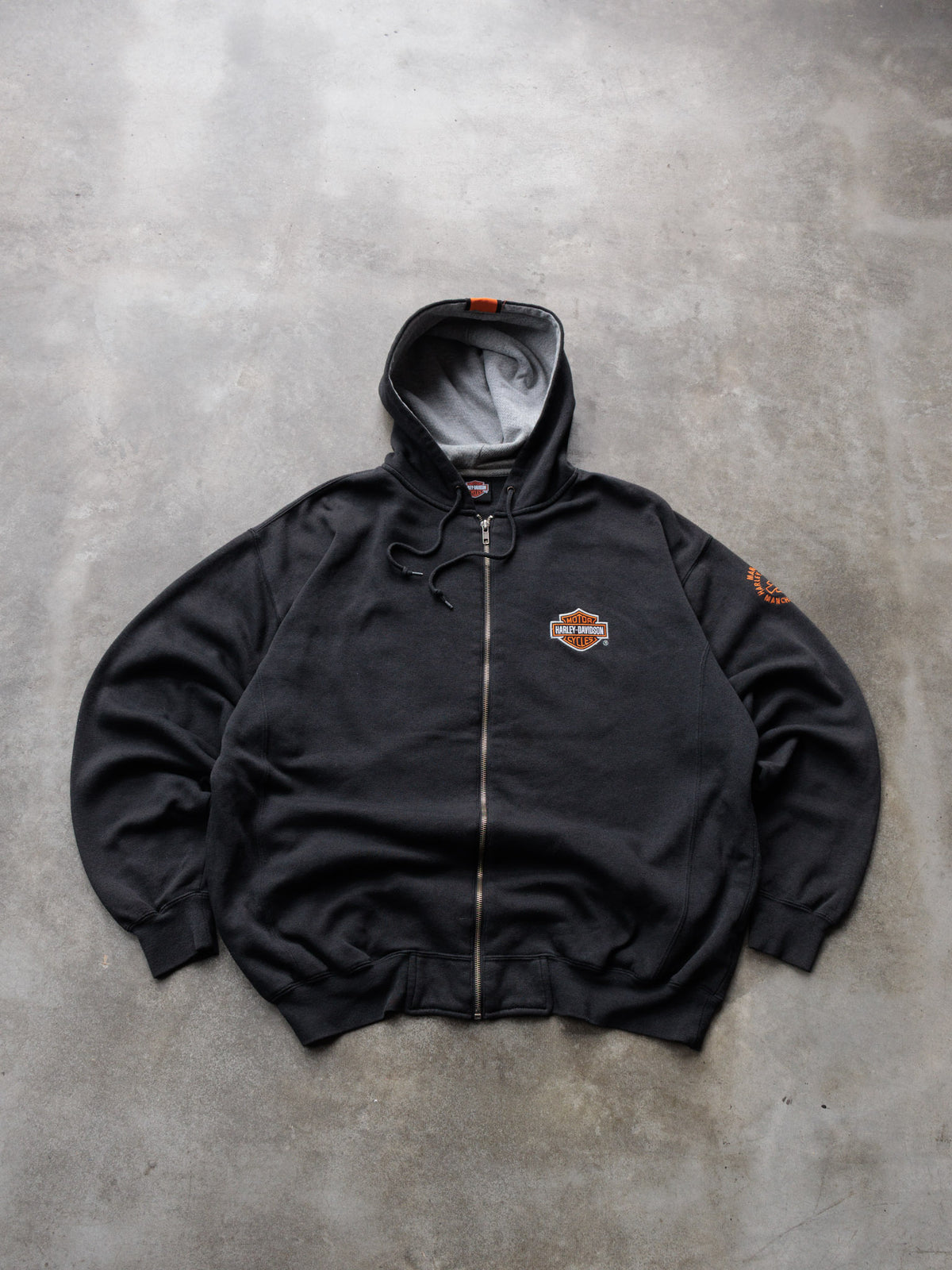 Vintage Black Harley-Davidson Manchester New Hampshire Full Zip Hoodie (2XL)