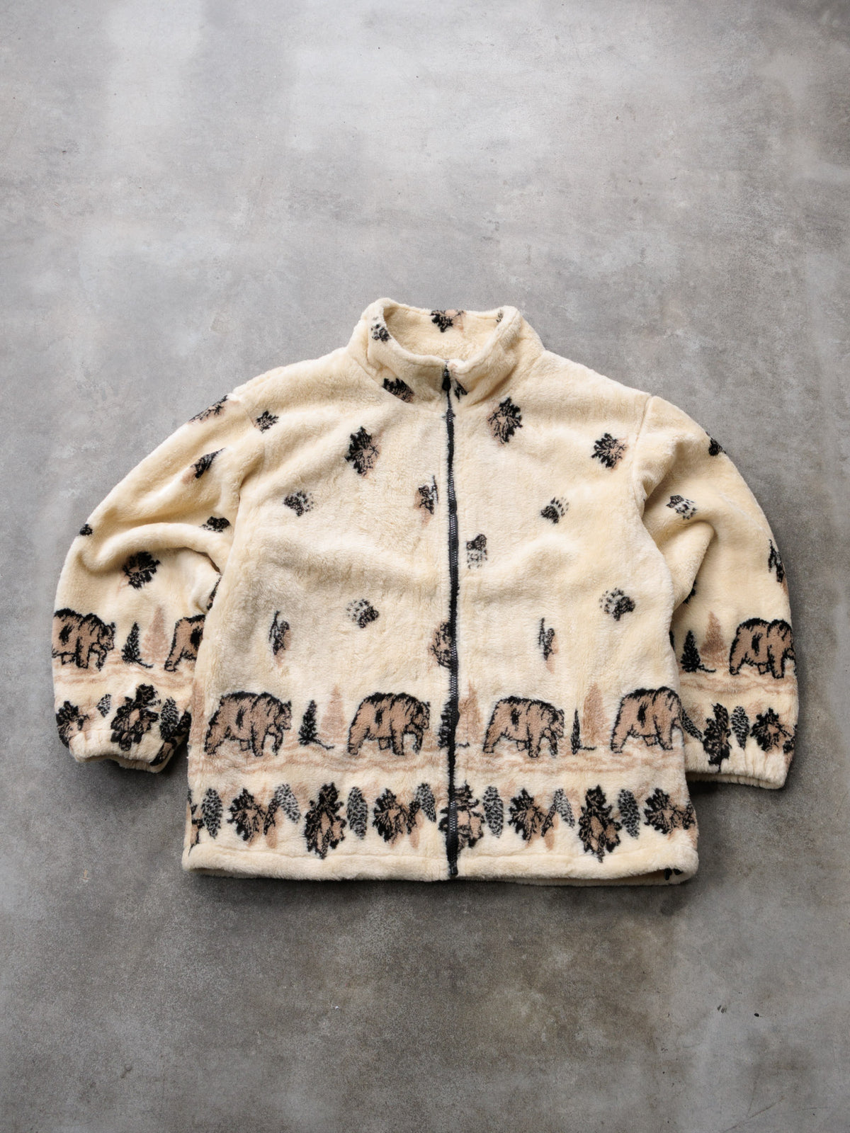 Vintage 00s Beige Bear Fleece Jacket (L)