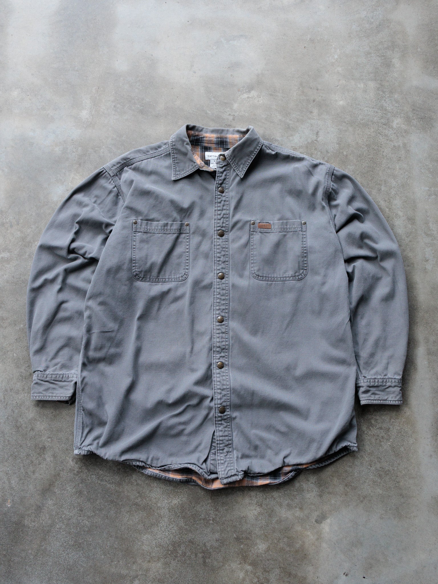 Vintage Grey Carhartt Flannel Lined Shirt Jacket (XL)