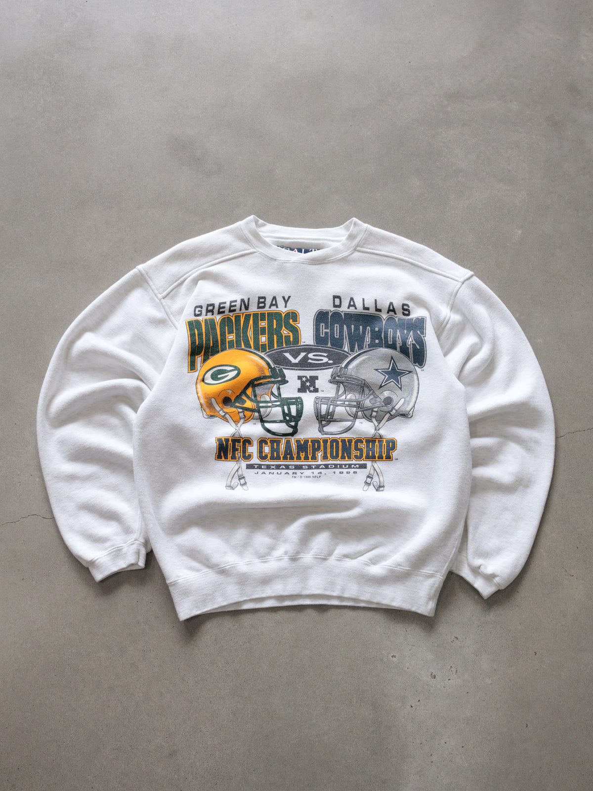 Vintage 1996 White Green Bay Packers vs Dallas Cowboys NFC Championship Sweatshirt (S)