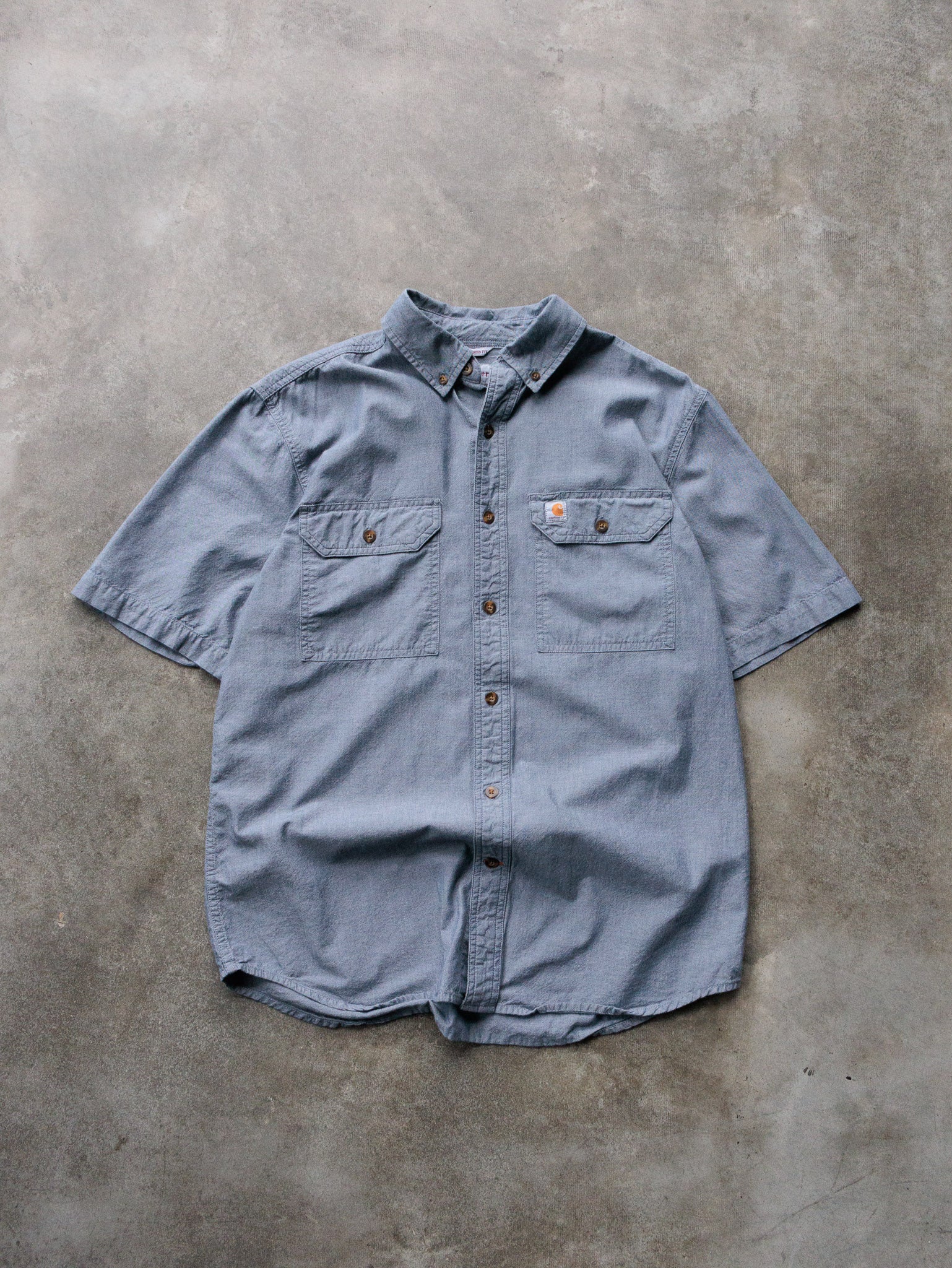 Vintage Steele Blue Carhartt Short Sleeve Shirt (M)