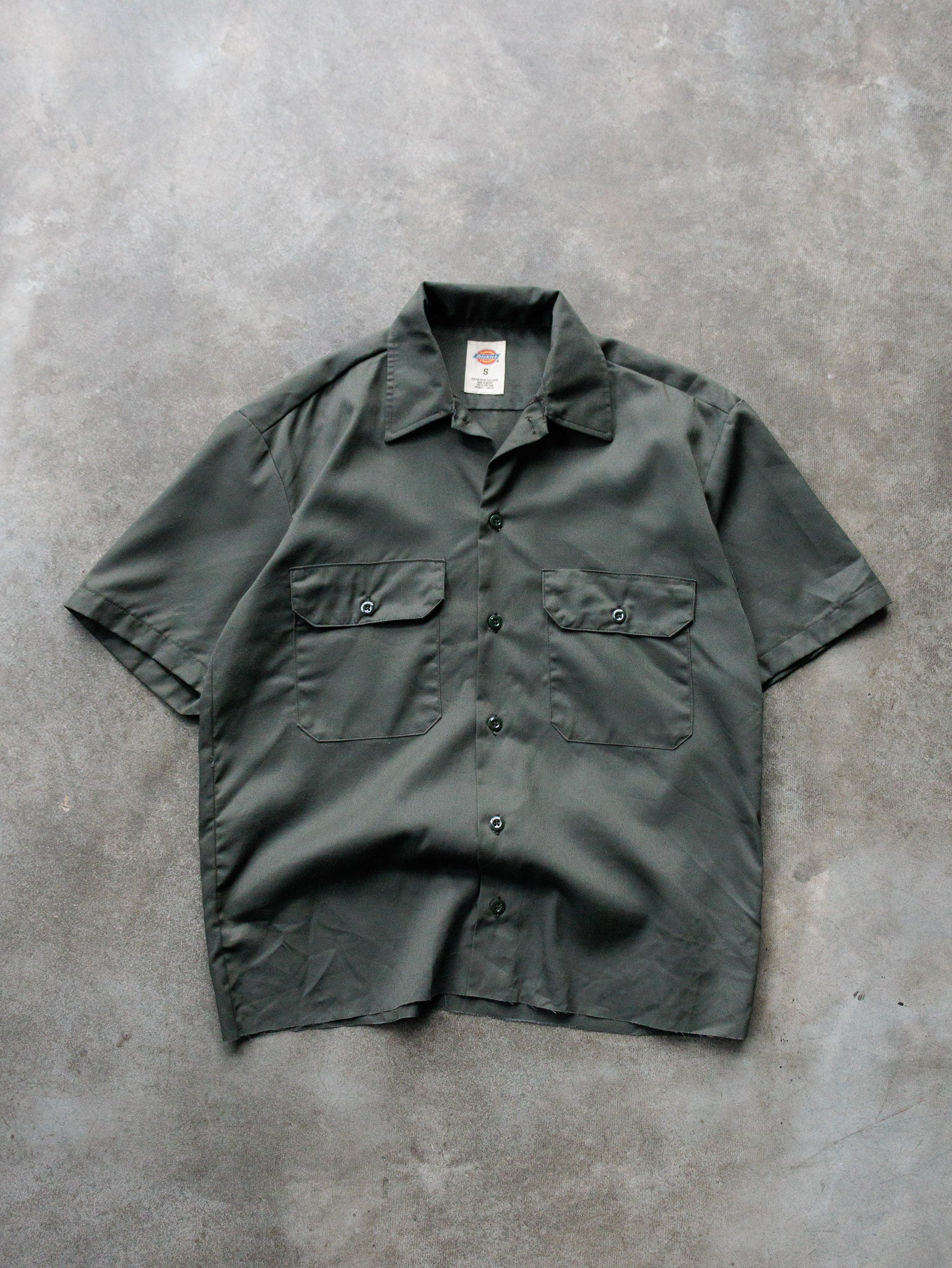 Vintage 00s Olive Green Dickies Cropped Work Shirt (S)