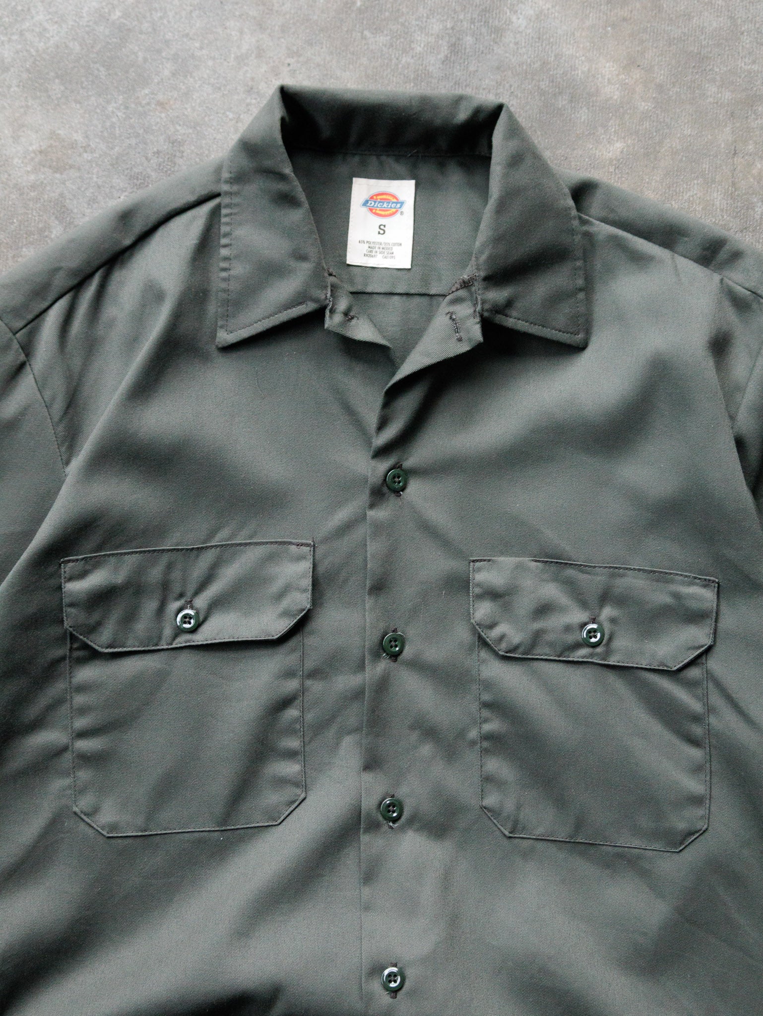 Vintage 00s Olive Green Dickies Cropped Work Shirt (S)