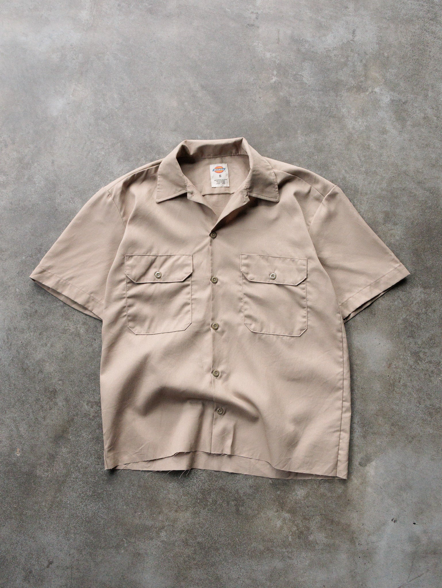 Vintage 00s Beige Dickies Cropped Work Shirt (S)