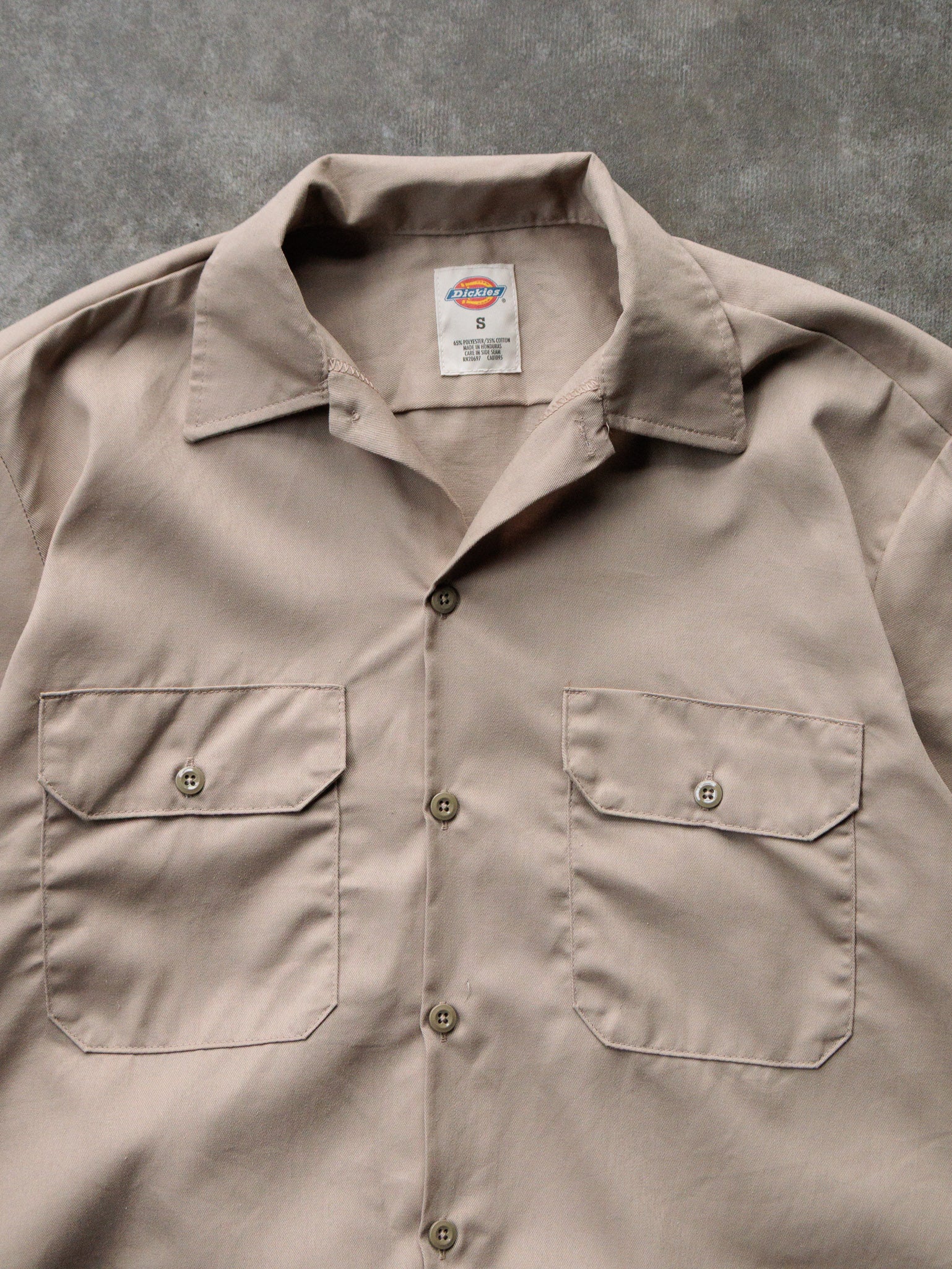 Vintage 00s Beige Dickies Cropped Work Shirt (S)