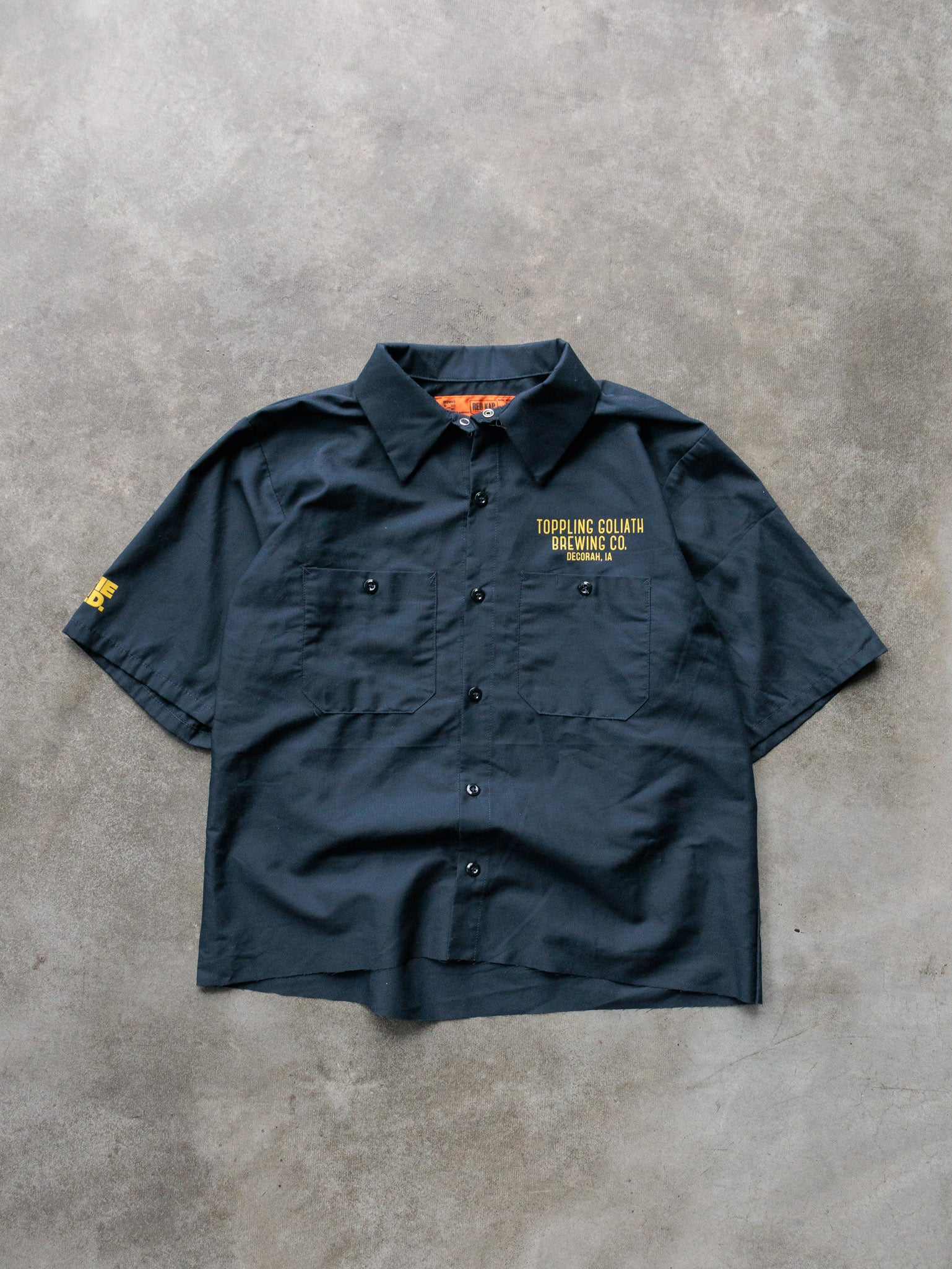 Vintage Navy Red Kap Toppling Goliath Brewing Cropped Work Shirt (M)