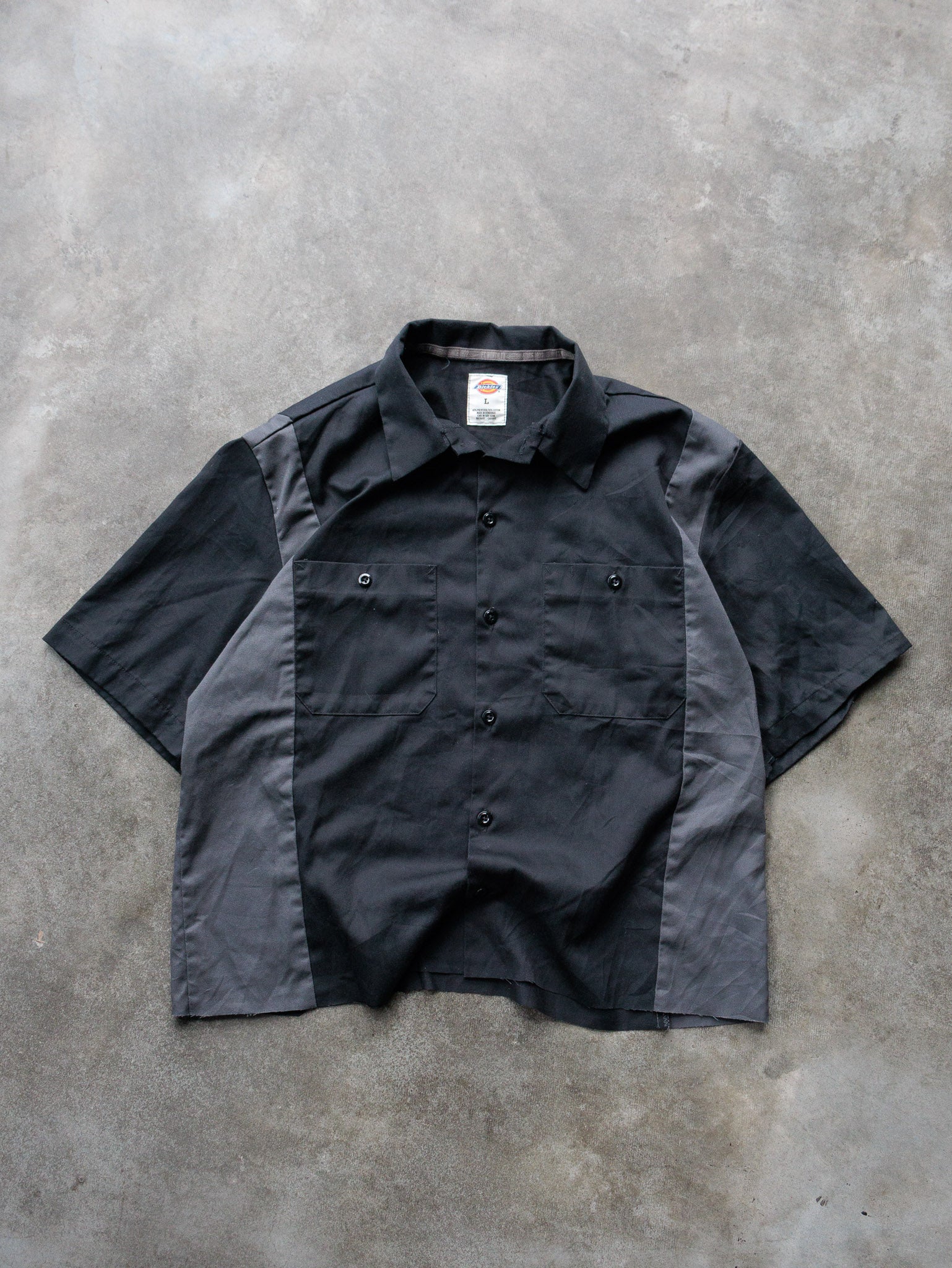 Vintage 00s Black & Grey Dickies Cropped Work Shirt (L)