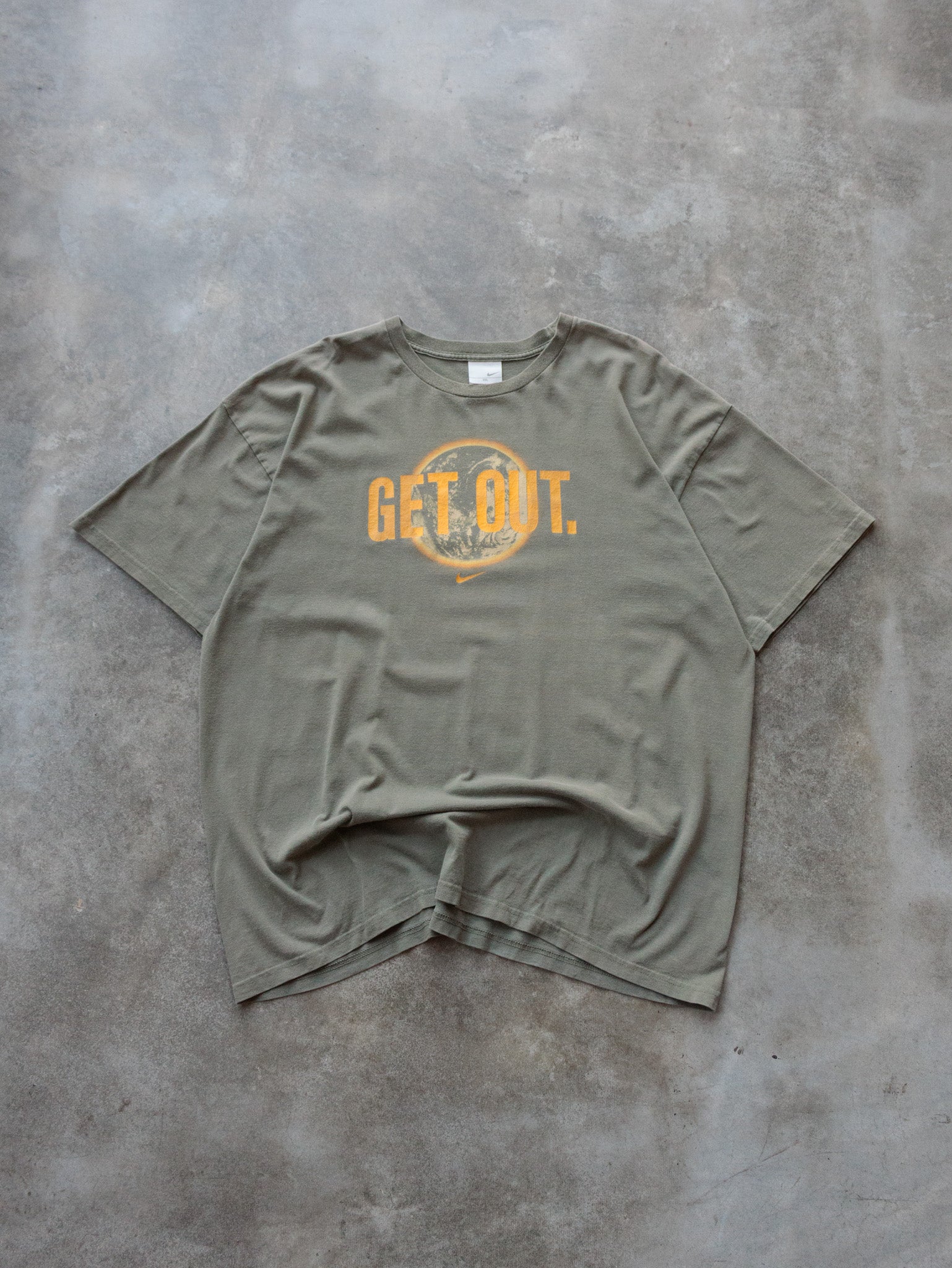 Vintage 00s Green Nike Get Out Slogan Tee (2XL)