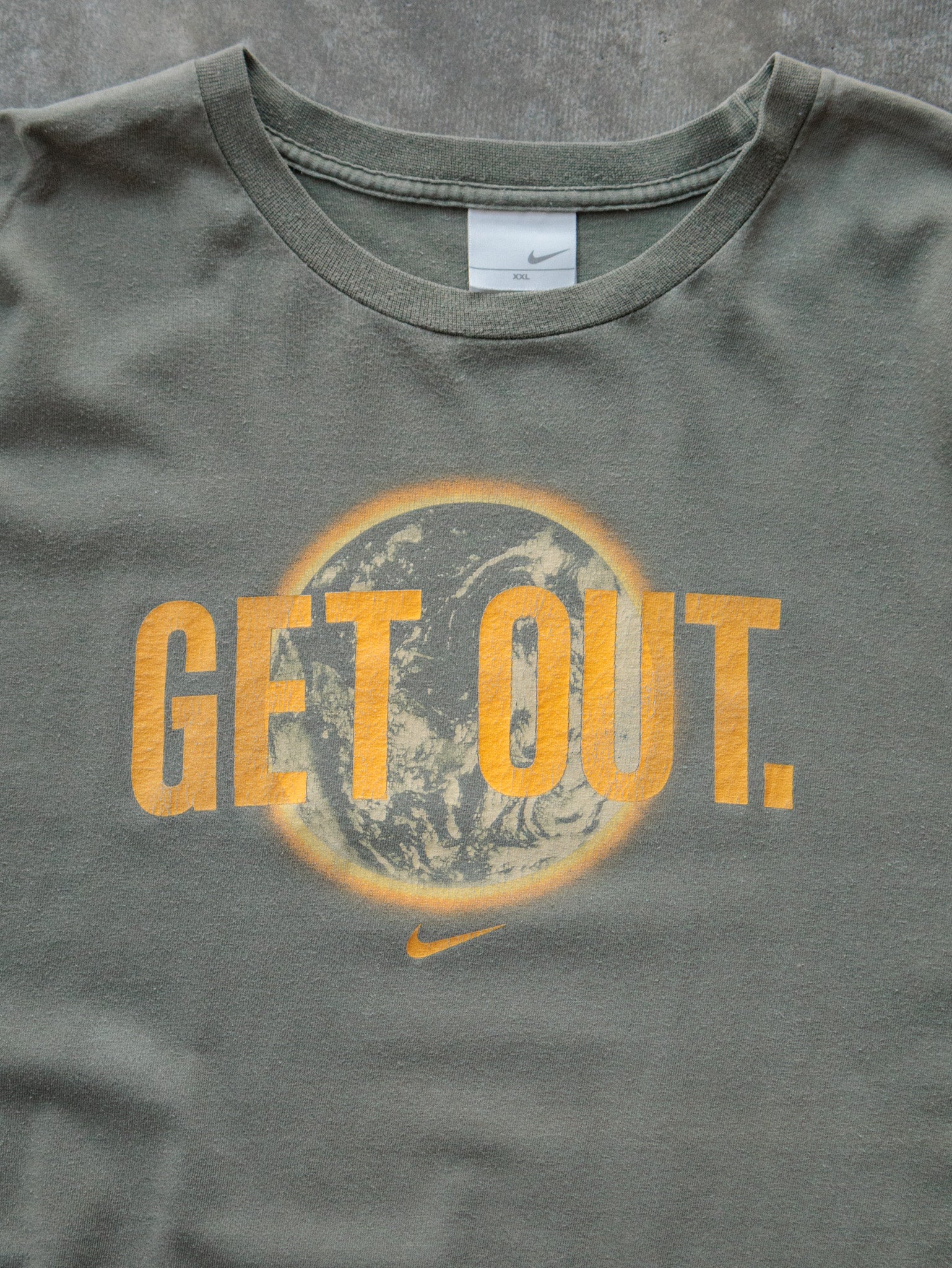 Vintage 00s Green Nike Get Out Slogan Tee (2XL)