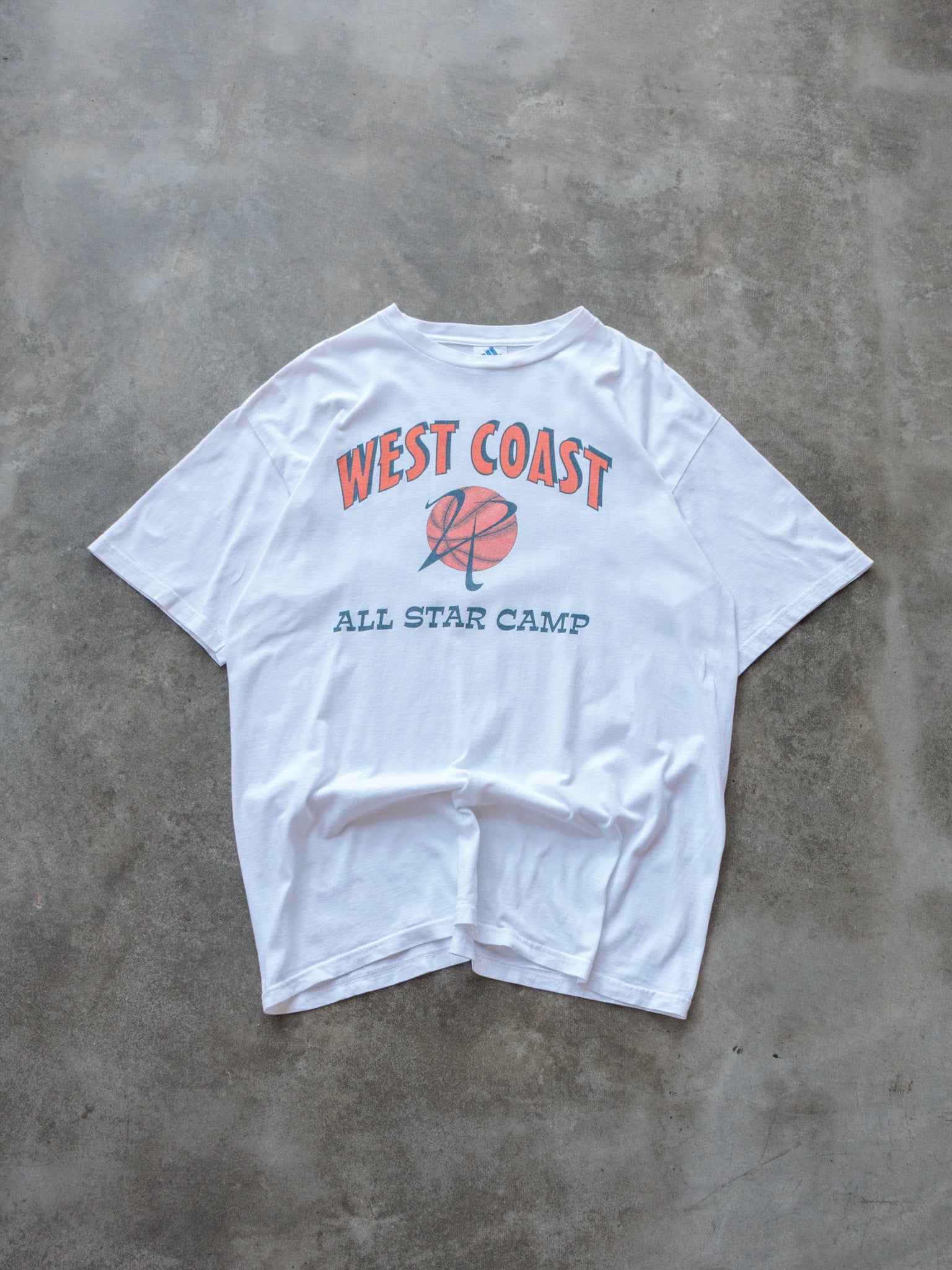Vintage 90s White Adidas West Coast All Star Camp Tee (L)