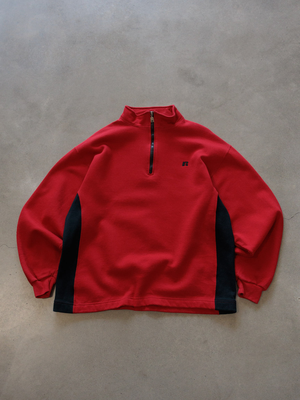 Vintage 00s Red Russell Athletic Colourblock Quarter Zip (L)