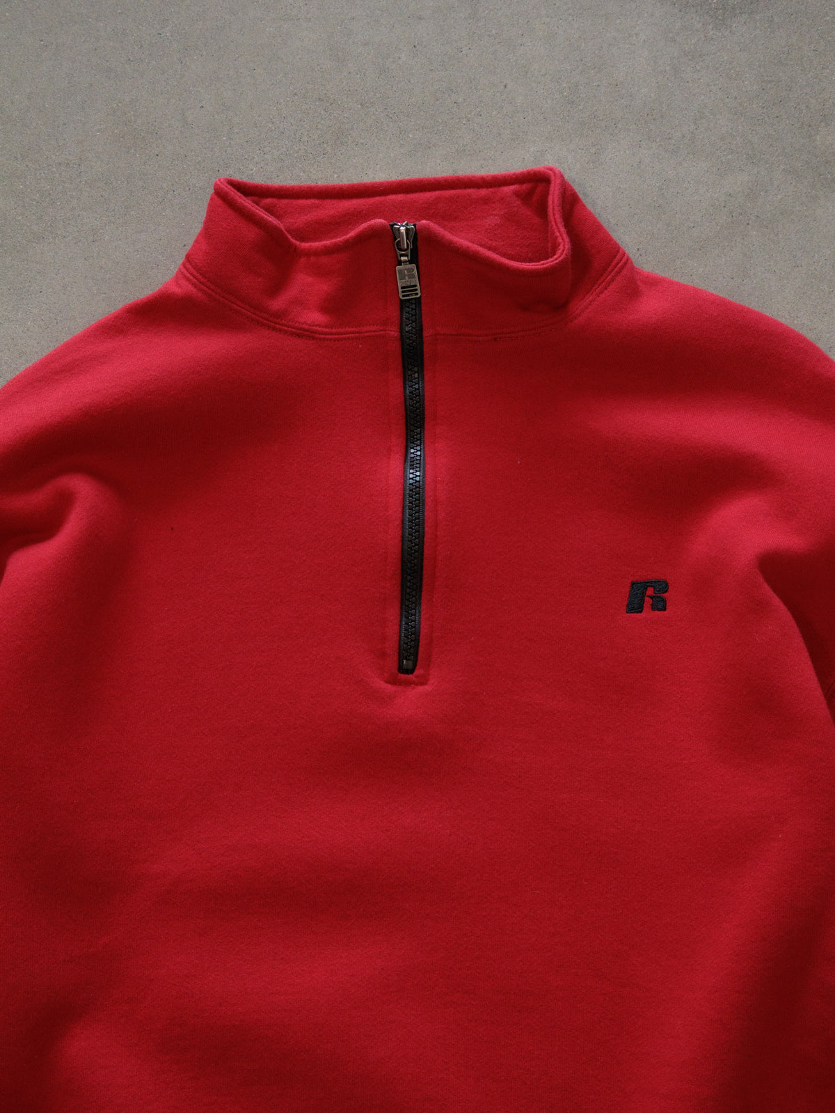 Vintage 00s Red Russell Athletic Colourblock Quarter Zip (L)