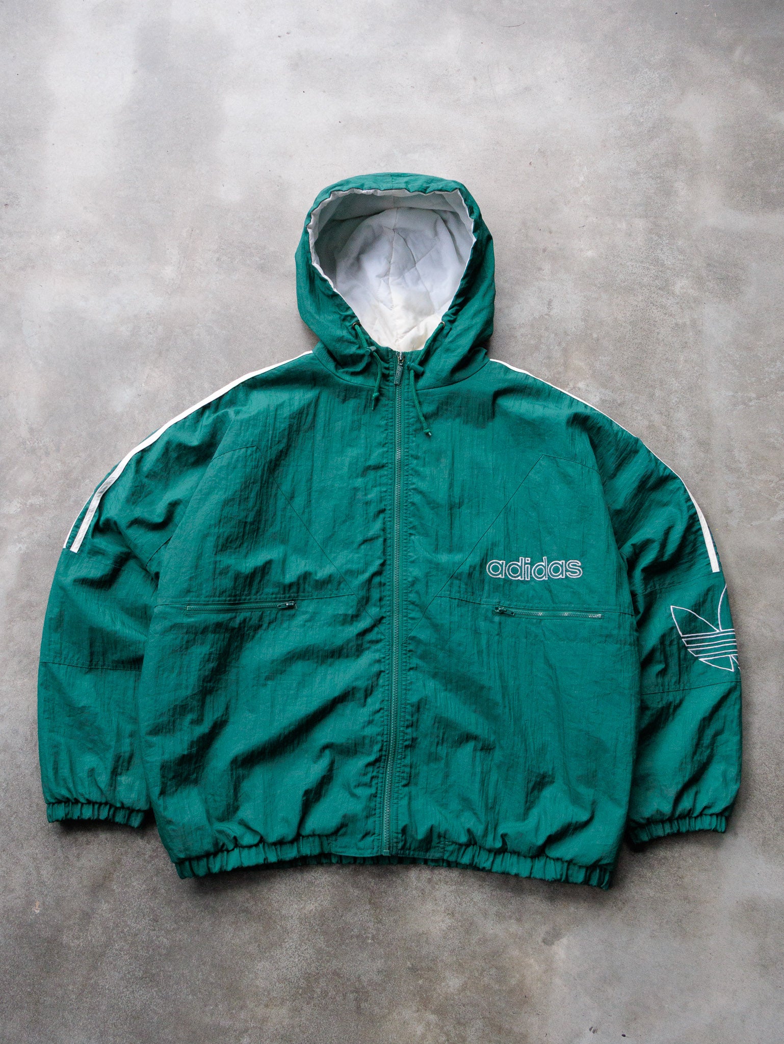 Vintage 90s Green Adidas Full-Zip Hooded Jacket (XL)