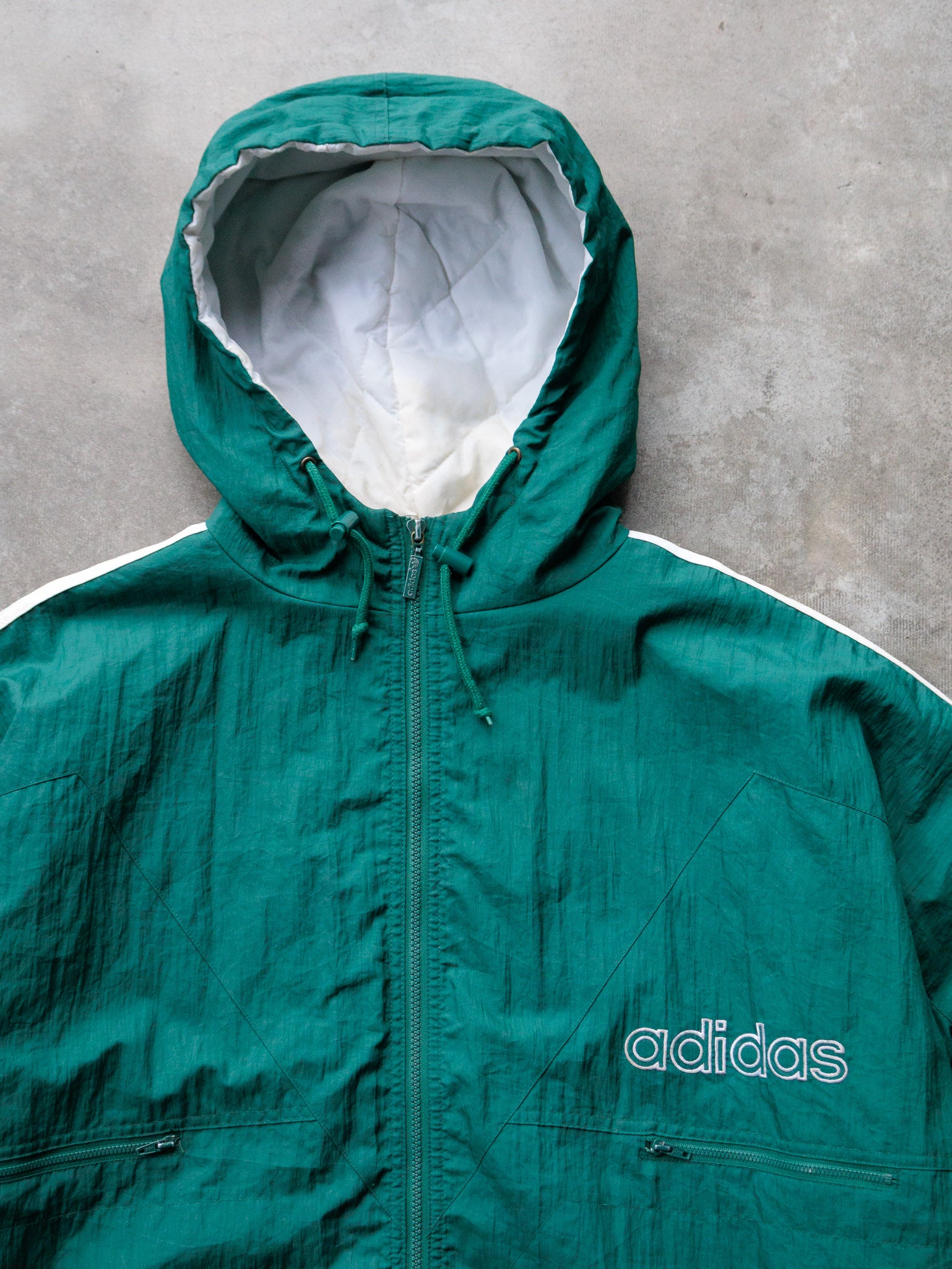 Vintage 90s Green Adidas Full-Zip Hooded Jacket (XL)