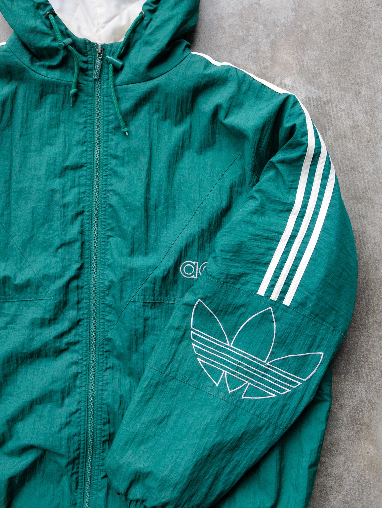 Vintage 90s Green Adidas Full-Zip Hooded Jacket (XL)