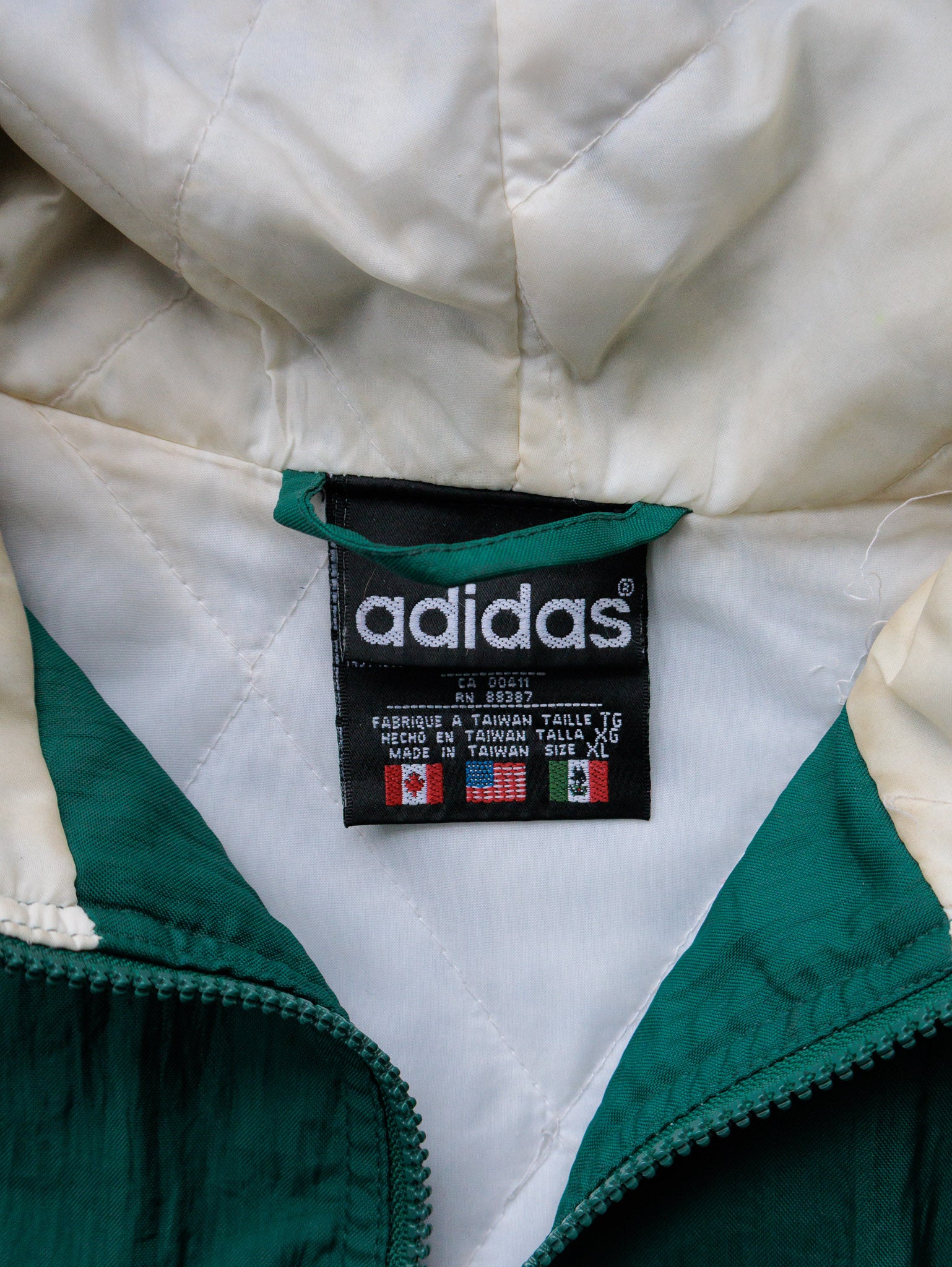 Vintage 90s Green Adidas Full-Zip Hooded Jacket (XL)