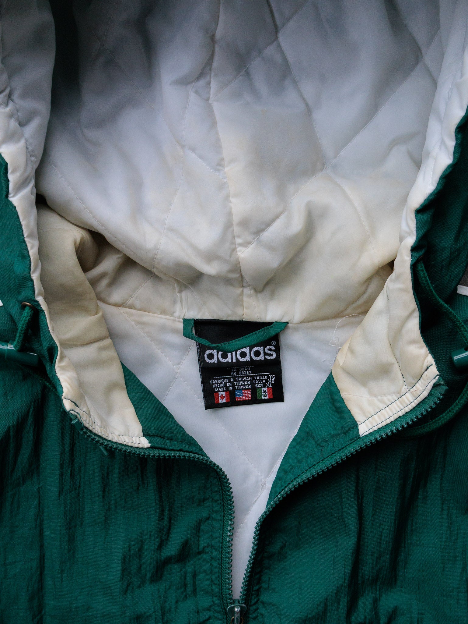 Vintage 90s Green Adidas Full-Zip Hooded Jacket (XL)