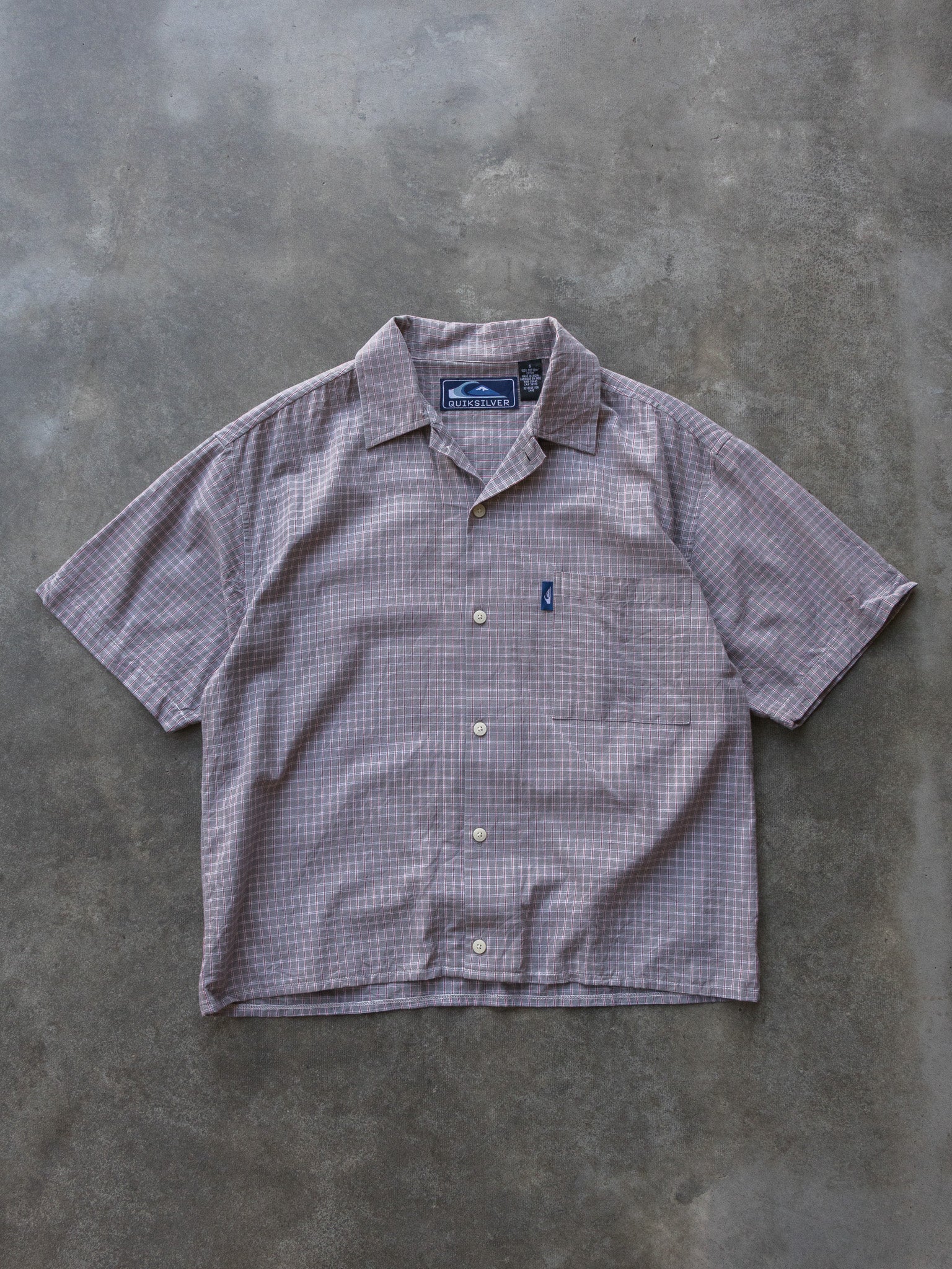Vintage Quiksilver Grey Red Check Cropped Shirt (S)