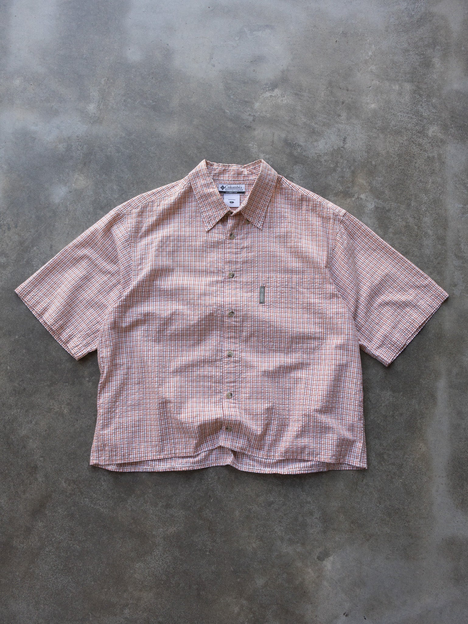 Vintage Columbia Orange White Check Cropped Shirt (L)