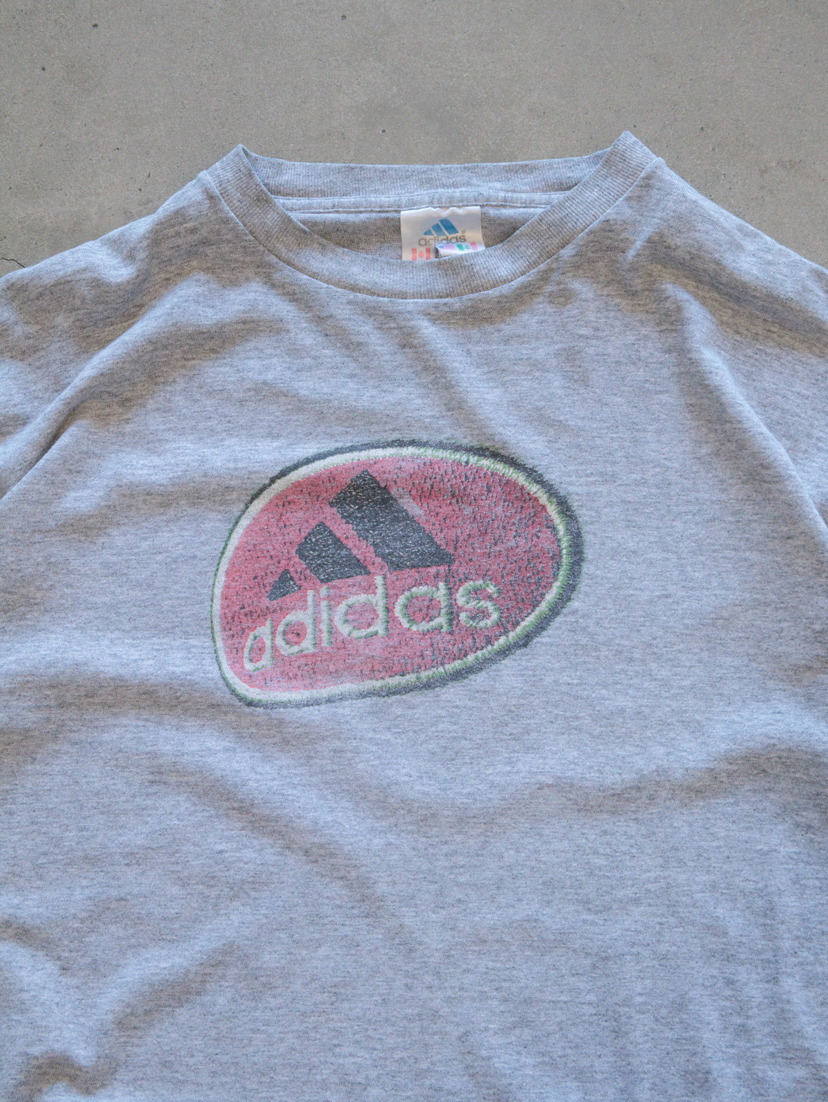 Vintage 90s Grey Adidas Watermelon Logo Tee (XL)