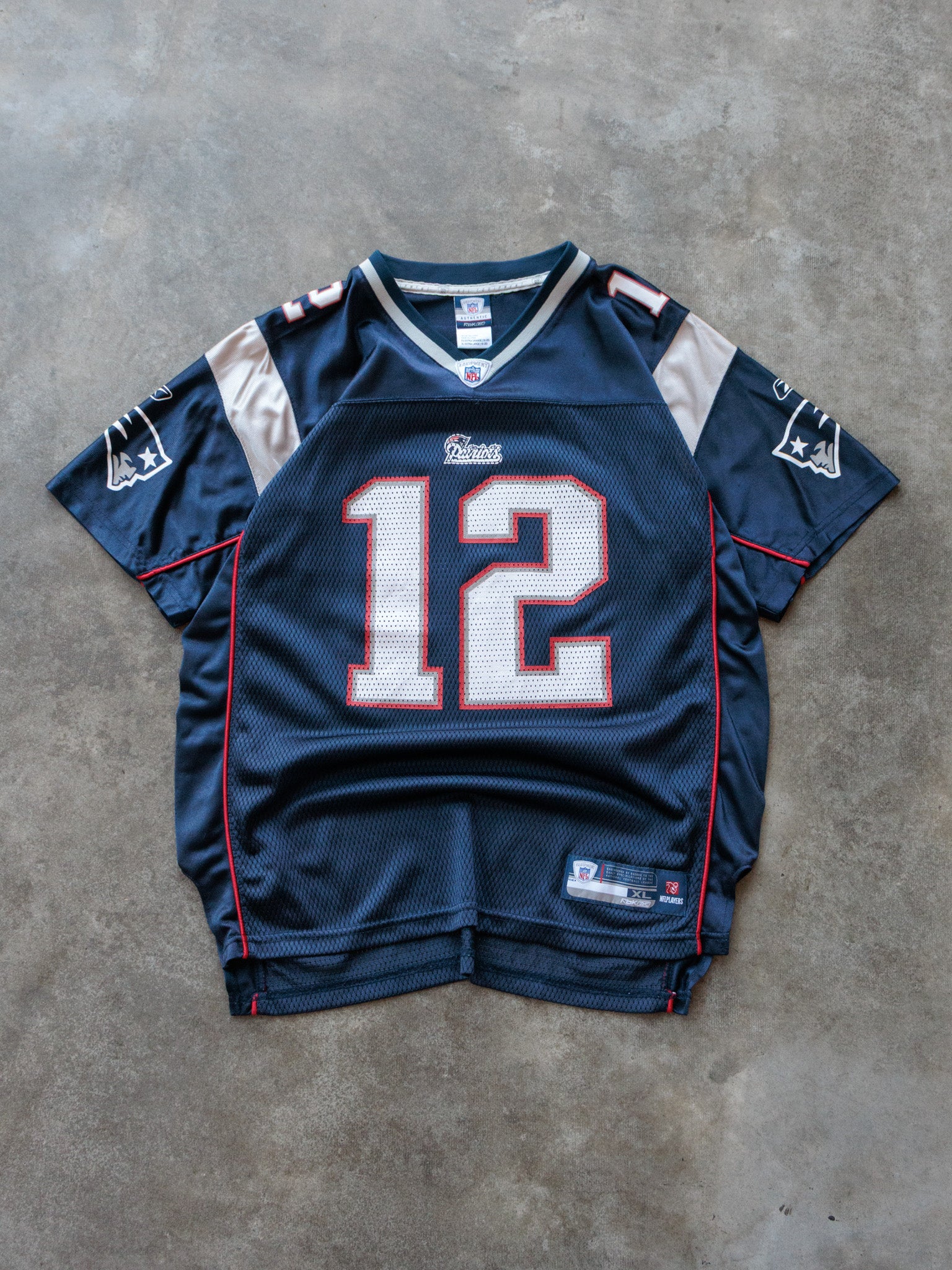 Vintage 00s Navy Reebok New England Patriots Tom Brady Jersey (XL)