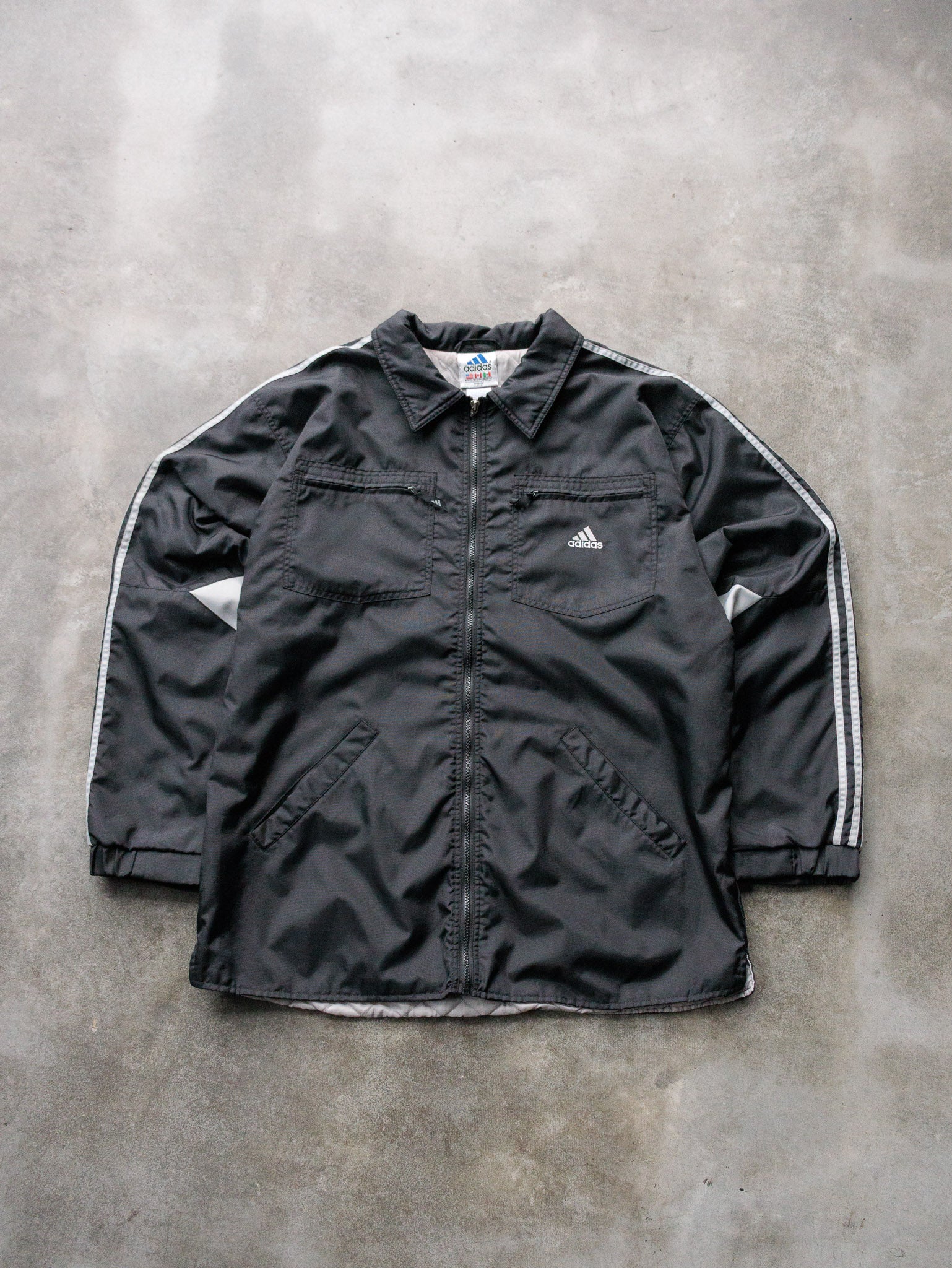 Vintage 90s Black Adidas Quilt-Lined Zip Jacket (2XL)
