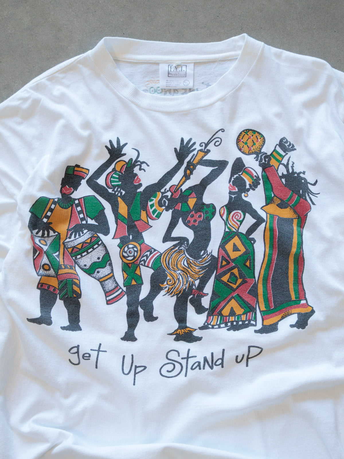 Vintage 90s White Barbados Get Up Stand Up Slogan Tee (XL)
