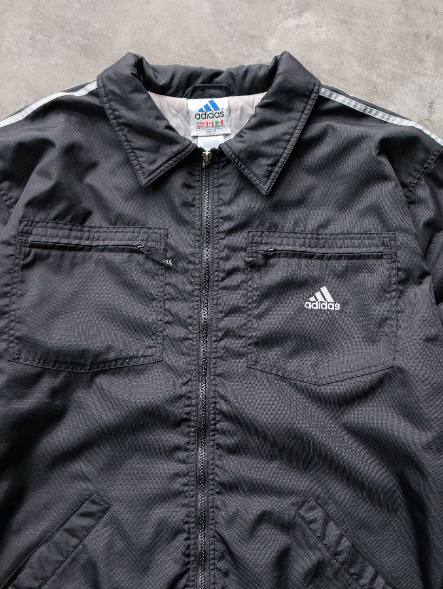 Vintage 90s Black Adidas Quilt-Lined Zip Jacket (2XL)
